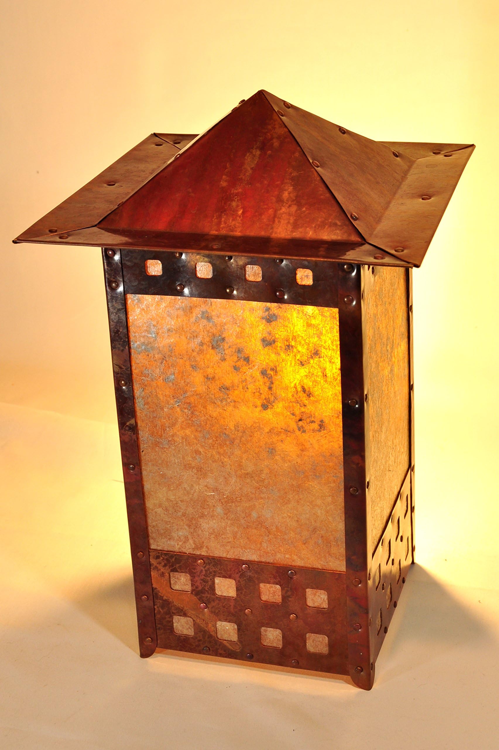Copper and Mica Tall Square Table Lantern Craftsman Mission Bungalow Arts Crafts Revival