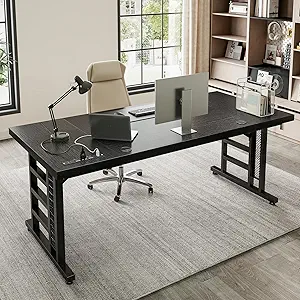Coleshome 71 Inch Executive Desk with USB Ports, Computer Office Desk, Large Mordern Writing Table, Workstation Business Furniture for Home Office, Black