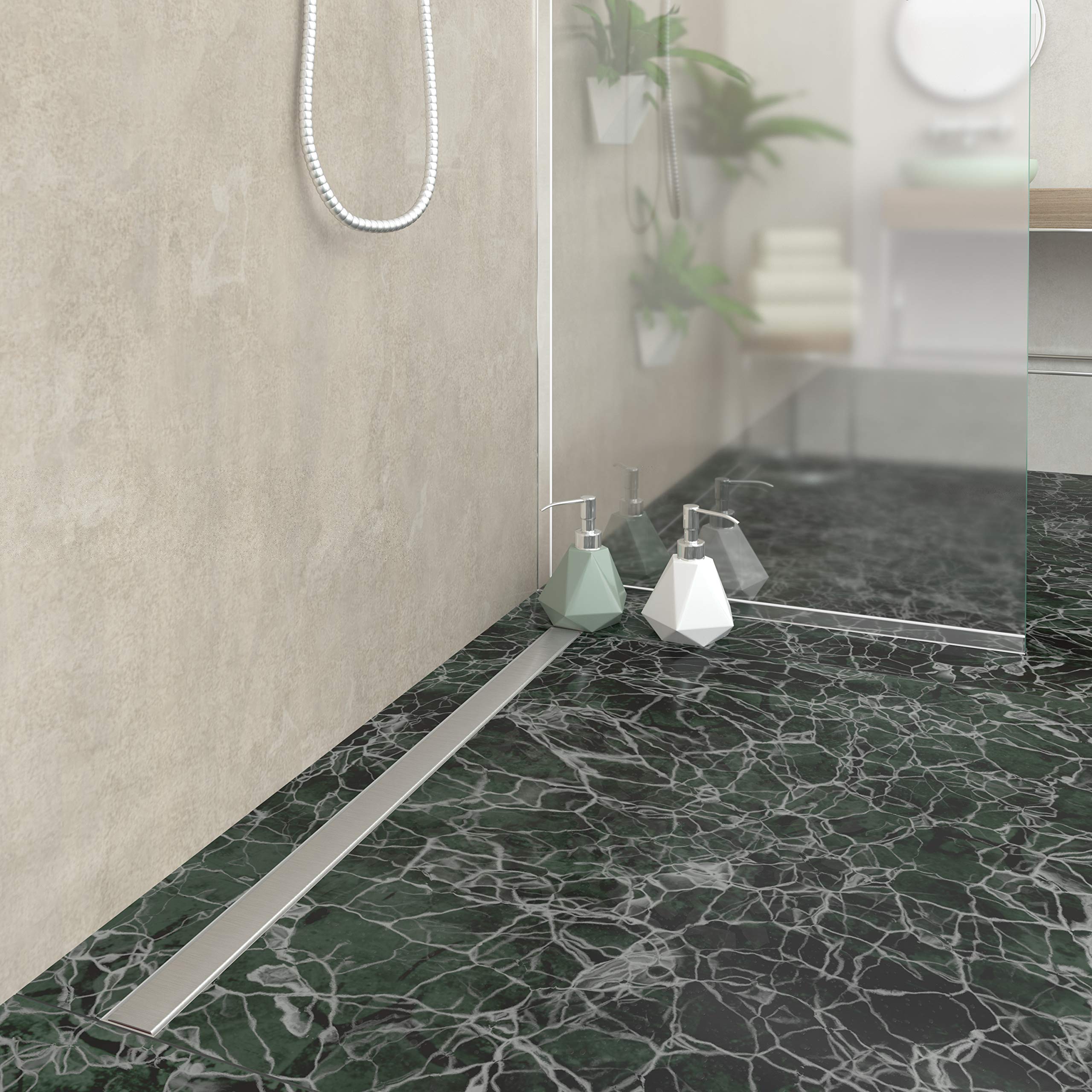 Aquabad Edelstahl schmale Duschrinne - Slim Pro, Länge 70 cm, Abflussrinne inkl. Abdeckung/Blende: Bord, Siphon und Haarsieb