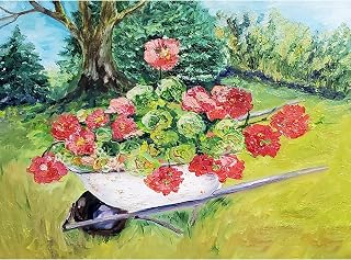 Pelargonium flower garden, Oil on canvas, plein air, original painting