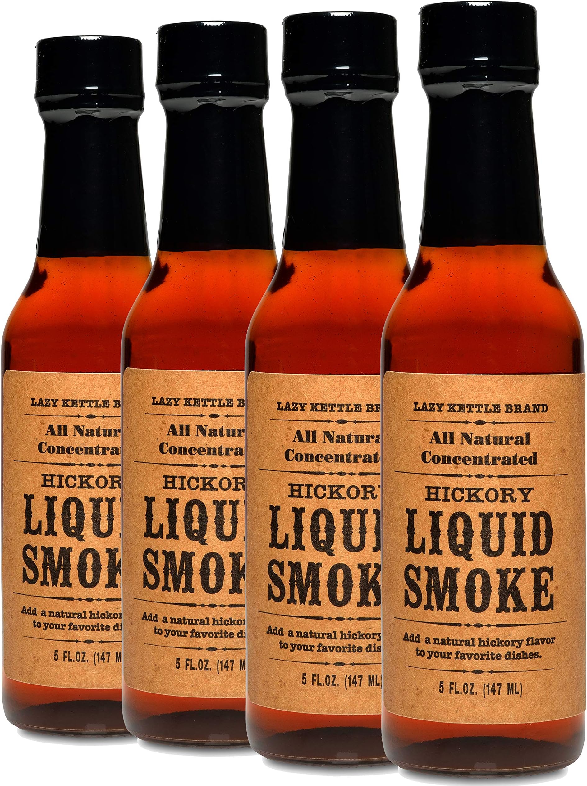 Brand All Natural Liquid Smoke | Perfect for Flavoring Meat | Hickory | Used to Flavor Beef Jerky, Steak, Fish, Cheese, Sauces and More | Pack of 4 bottles 5 Oz Each
