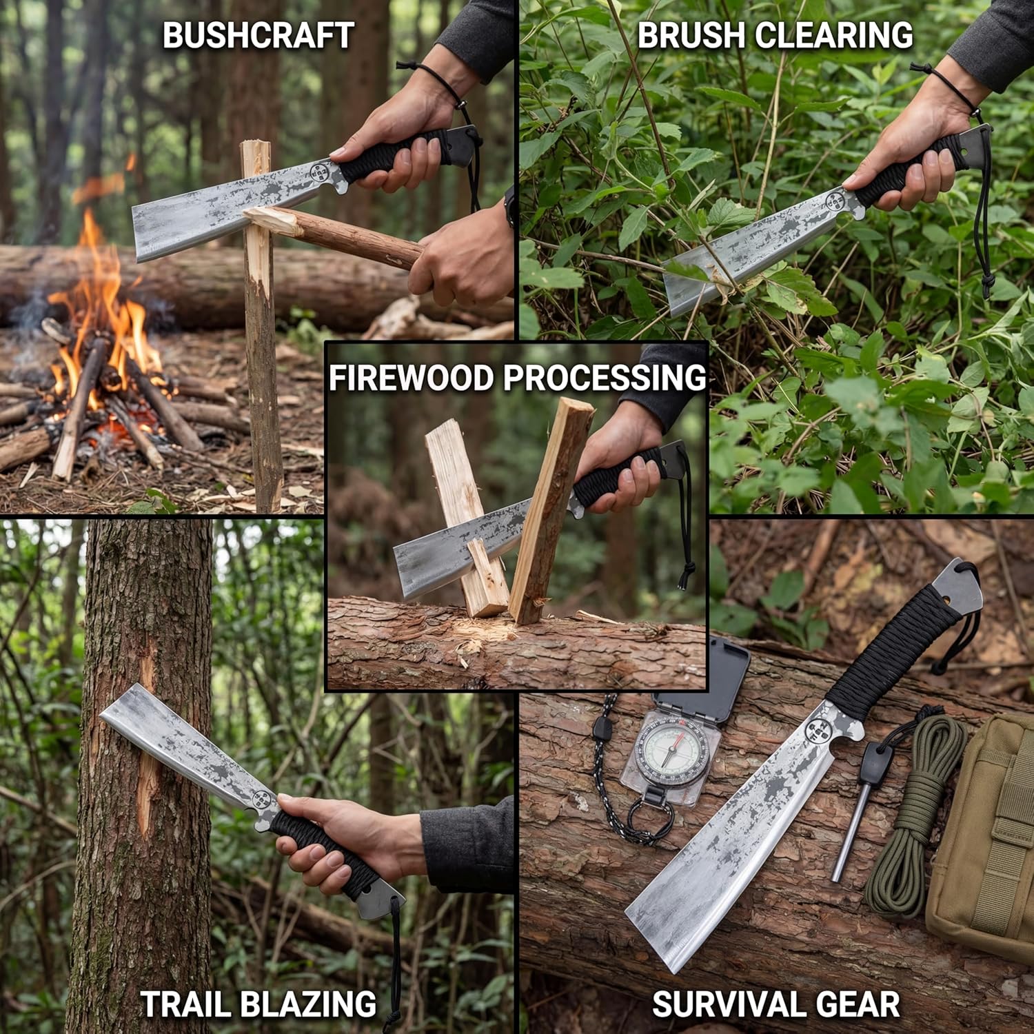HONGYAN Fixed Blade Machete for Cutting Trees Heavy Duty, Full Tang Bushcraft Knife with Sheath, Survival Outdoor Hunting and Camping Gear, Yard Work Tools for Men
