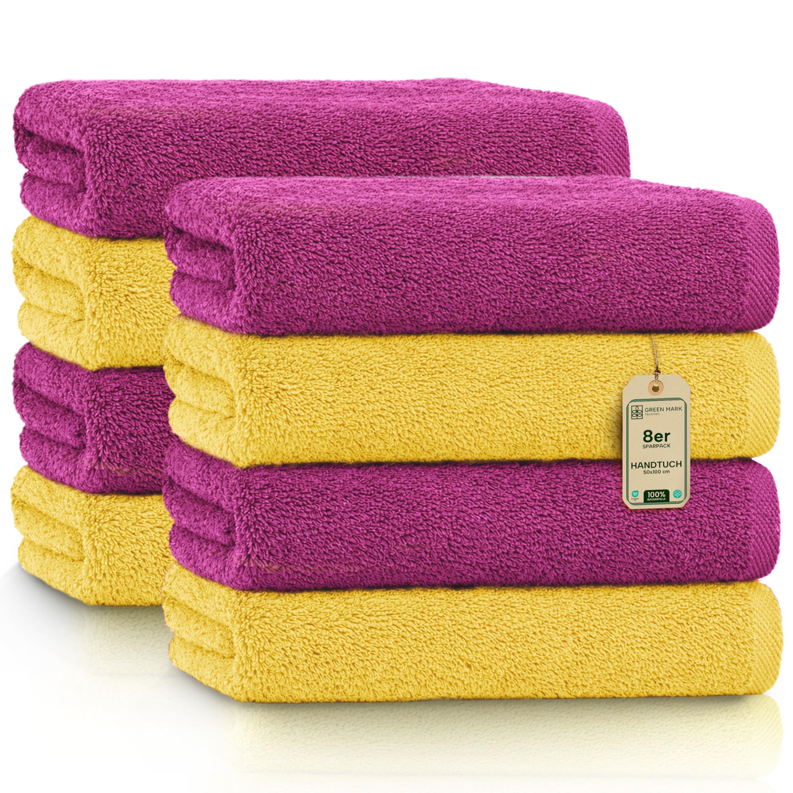 NatureMark Handtücher - Set mit 8 Stück – 100% Baumwolle, Weich & Saugfähig, Premium Qualität für Badezimmer, Spa und Fitness, 50 × 100 cm, Pink/Gelb