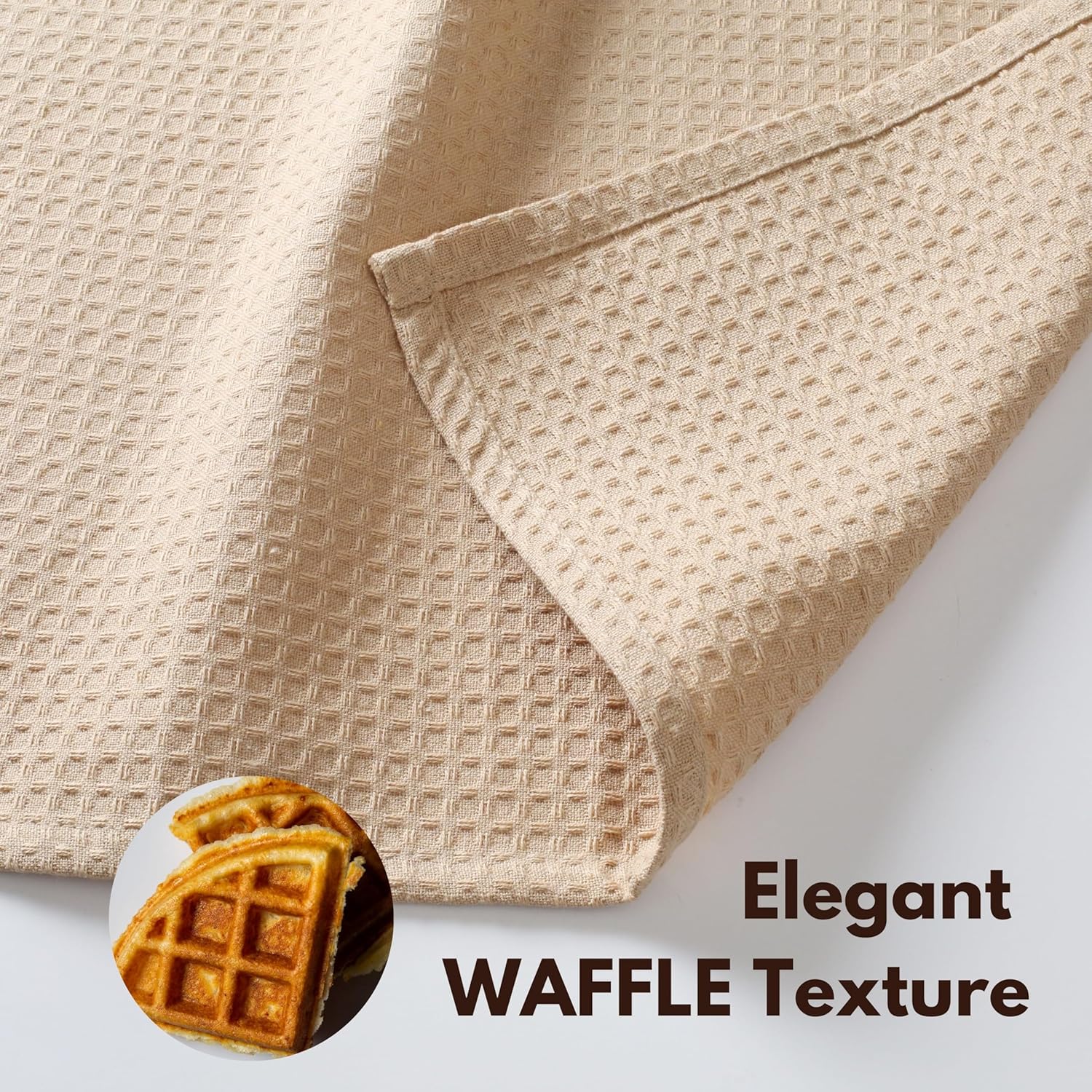 Native Fab Cotton Kitchen Towel with Hanging Loop 16x26 inches, 6-Pack, Waffle Weave Kitchen Towels for Cleaning Drying, Washcloths Soft & Absorbent Cloth Rags, Bar Towel, Dish Cloth, Beige - Image 2