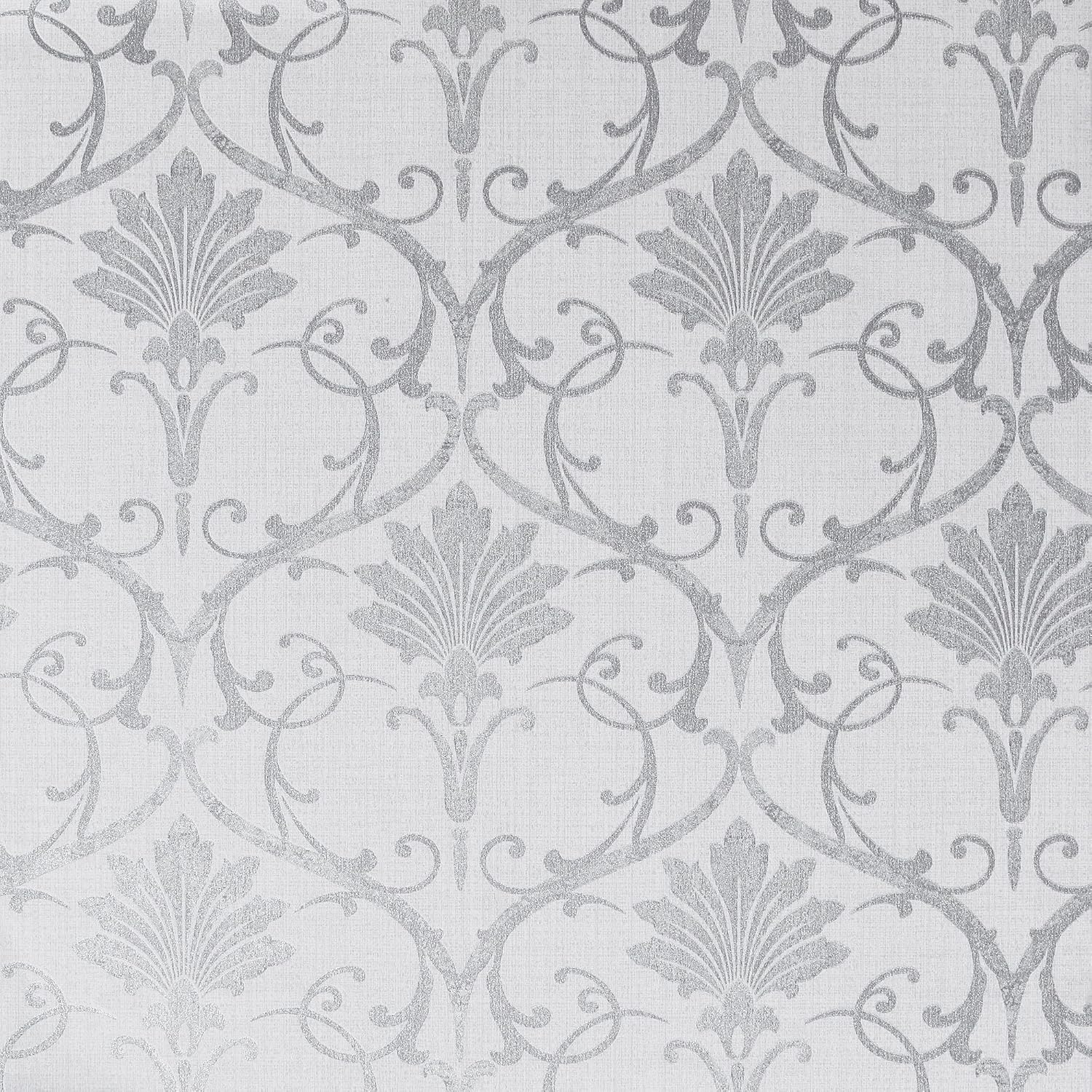 Arthouse ArtiSTICK Divine Damask Gray Peel and Stick Self Adhesive Wallpaper 6m/19.6 Foot Long - Great for Upcycling Furniture - Cabinets Kitchen Drawers Shelves - Peel & Stick Non Woven 300217