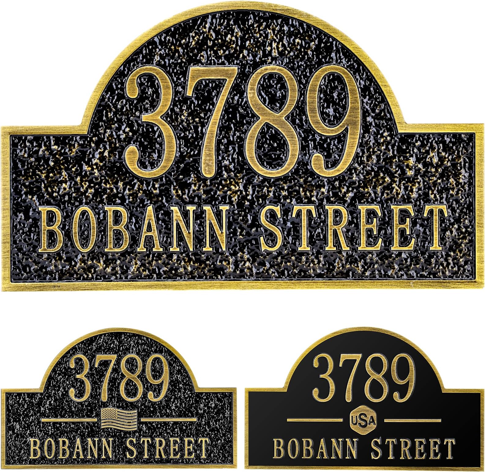 Personalized Cast Address Sign House Number Home Address Plaque 12 Inch, Custom Steet House Number Sign, Metal or Acrylic Antique Brass for Outside Vintage