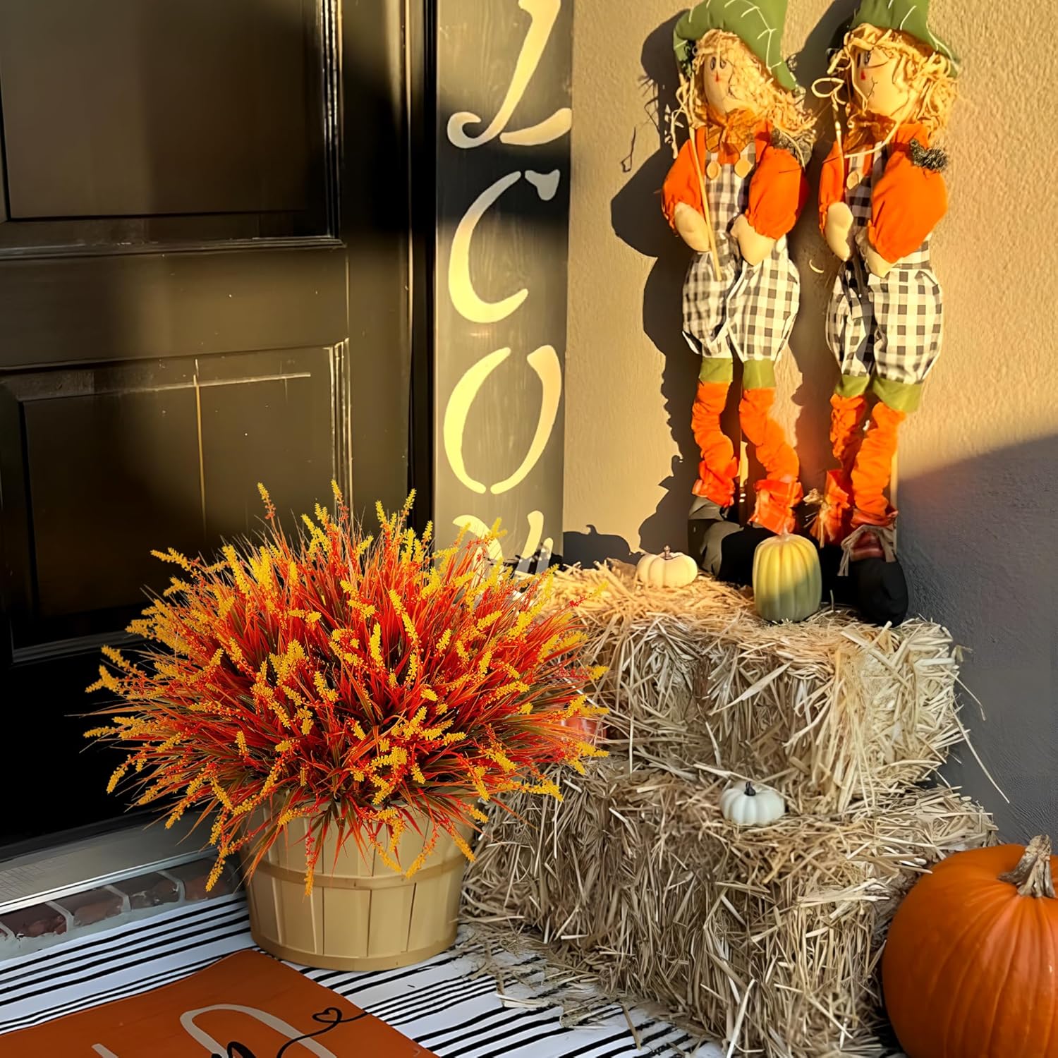 Artificial Fake Plants Flowers for Outdoors Fall Decor, 12 Bundles Fall Leaves Faux Lavender Flowers for Autumn Decoration, Fake Shrubs UV Resistant Planter No Fade for Garden Porch Balcony(Brown) - Image 7