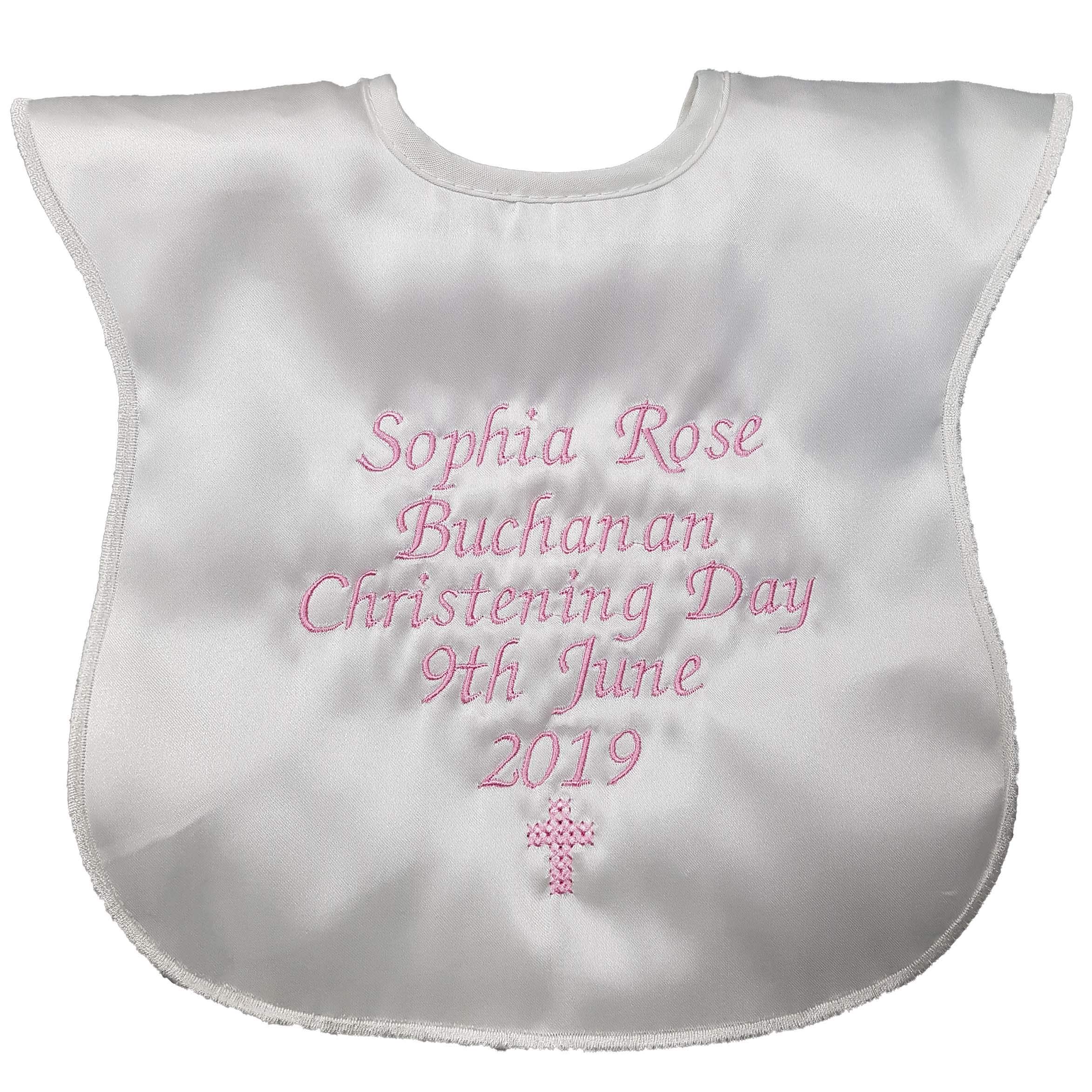 Giftsabc Personalised christening Bib Baptism bib embroidered Satin in white or ivory (white)