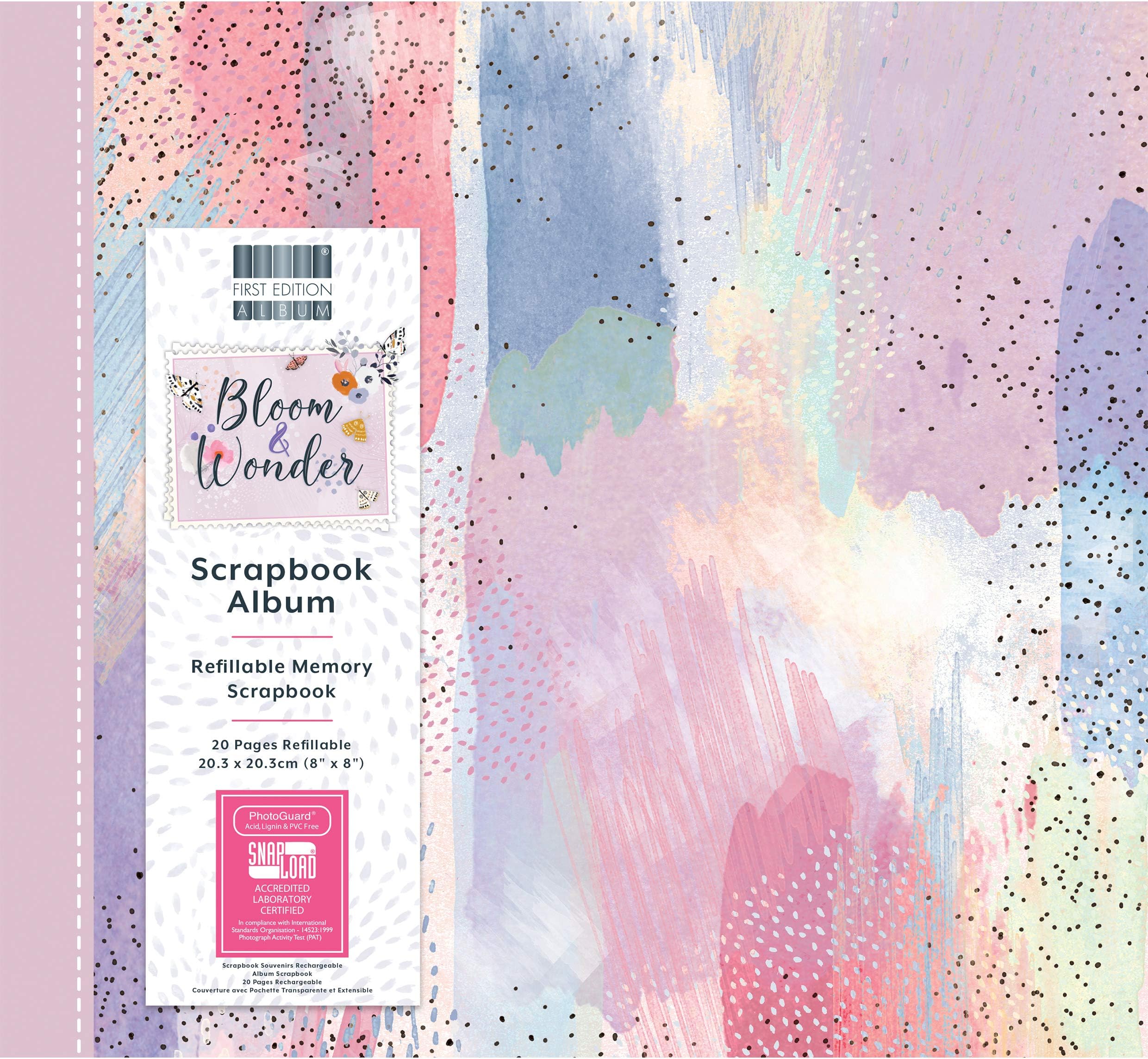 First Edition FEALB104 Bloom & Wonder 8" x 8" | 10 Inserts, 20 Pages | Snap-Load Technology | Refillable | Acid, Lignin & PVC | for Scrapbooking, Memory Keeping, Photo Albums, Multicolour, 8x8