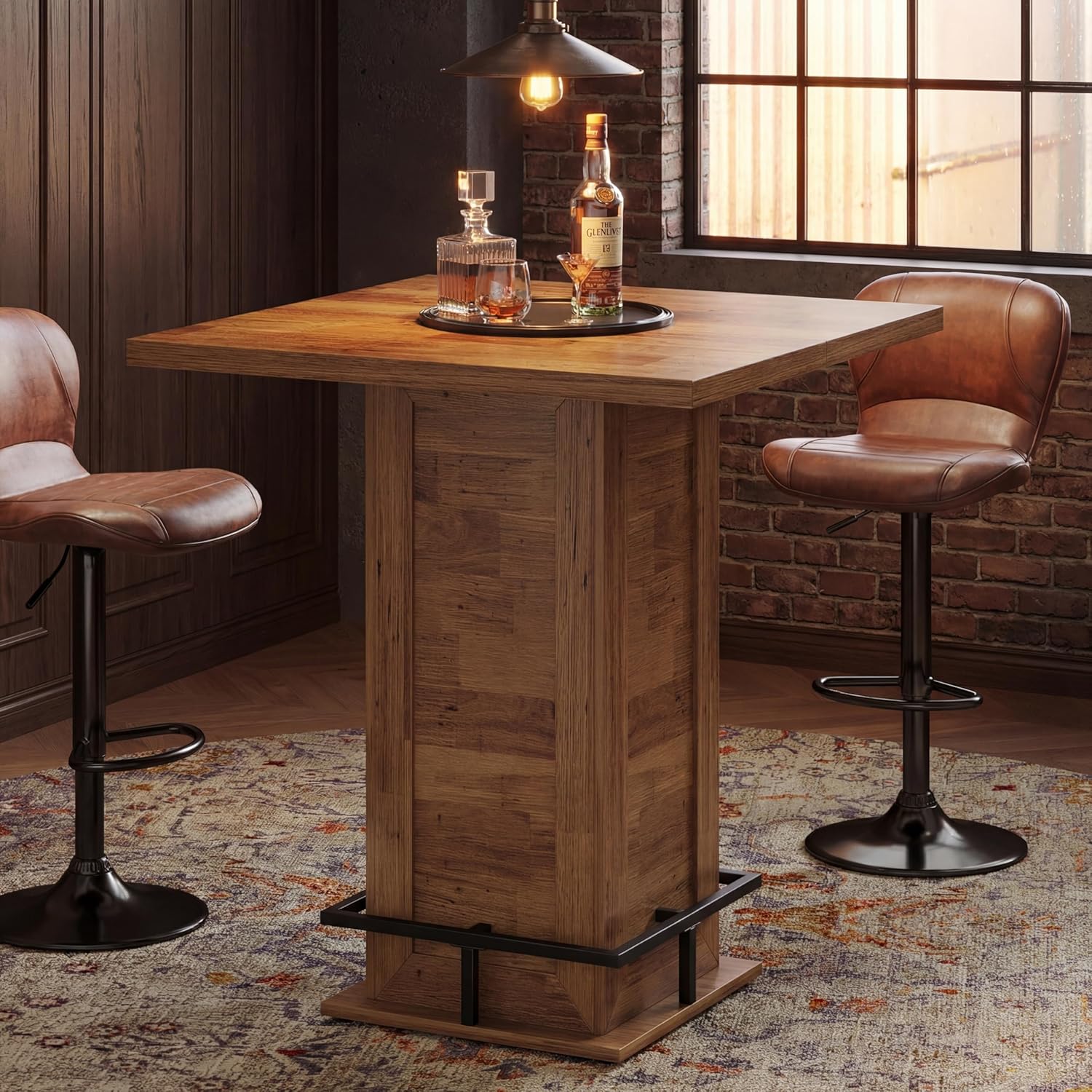 Tribesigns Square Bar Dining Table, 39.4" H Counter Height Dining Table, Small Kitchen Bar Table with Footrest, for Dining Room, Kitchen, Restaurant, Cafe, Pub, Rustic Brown