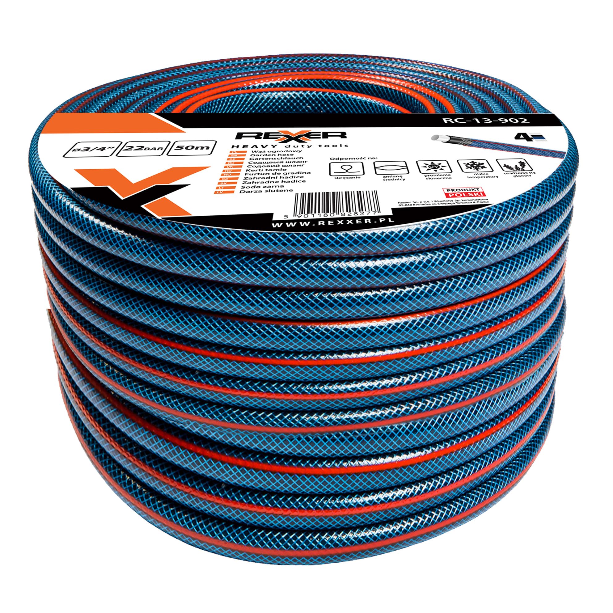 REXXER Gartenschlauch-Set 50 m, 3/4 Zoll, 4-lagig, Sprühdüse | UV-beständig, flexibel, Schnellkupplungen, Wasserhahnanschluss, für Gartenbewässerung