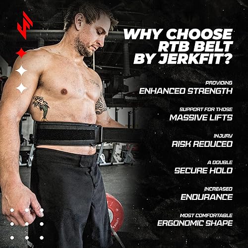 Miniatura 6 de Jerkfit RTB - Cinturón de levantamiento de pesas de neopreno para hombres y mujeres, cinturón de gimnasio resistente, cinturón de peso muerto para