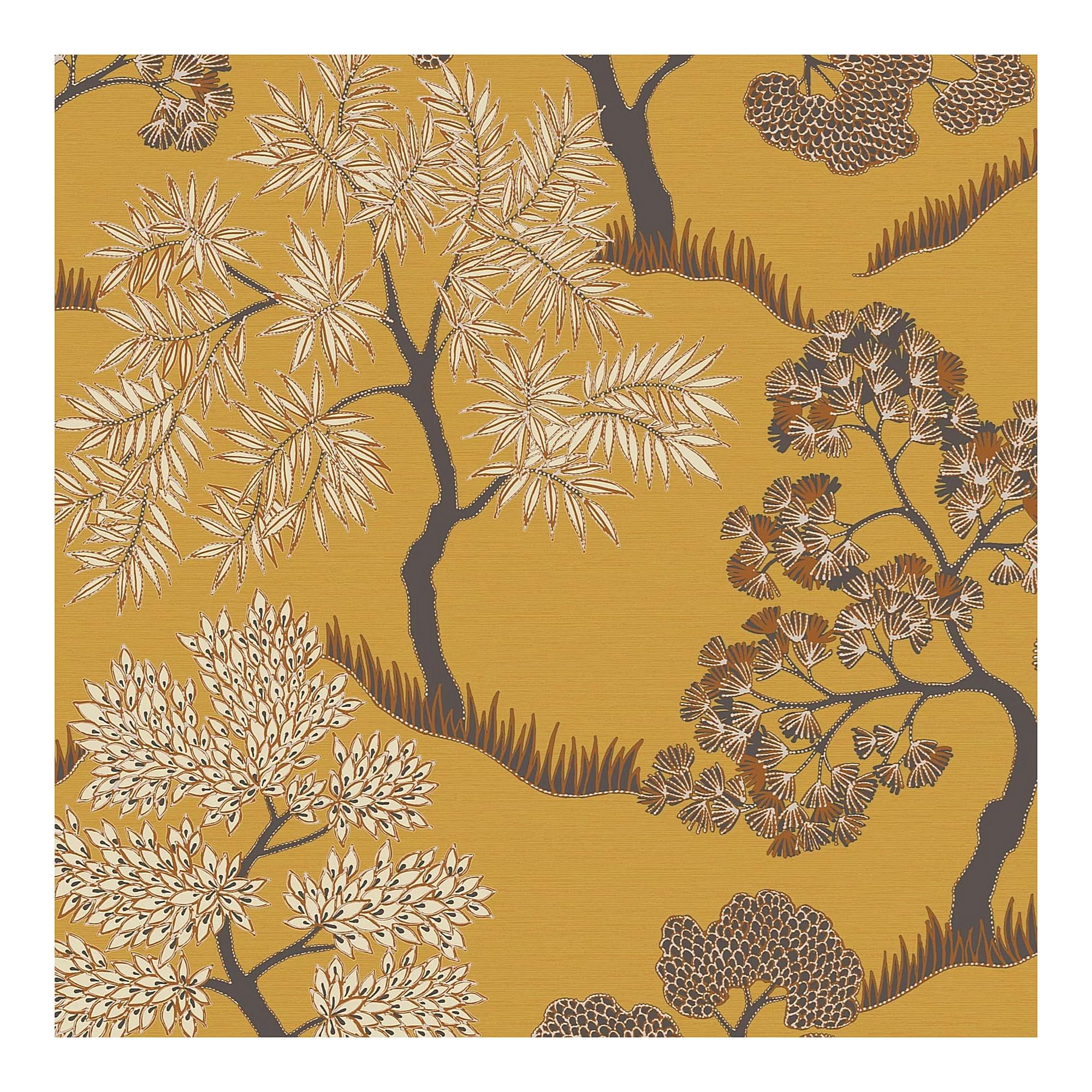 Sublime Tree Floral Ochre Wallpaper | Paste the Wall Application | White Floral | 10M Roll