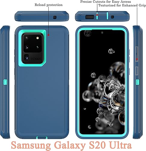Miniatura 2 de YmhxcY Funda de protección resistente 3 en 1 para Galaxy S20 Ultra de 6.9 pulgadas, con película de TPU flexible y película de lente de cámara,