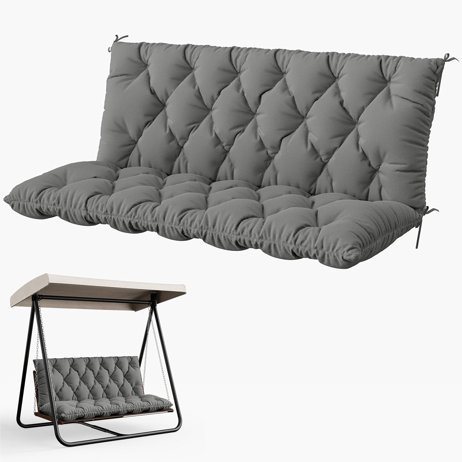 Porch Swing Cushion with Backrest 2-3 Seater Outdoor Bench Cushions Waterproof & Fade Resistant Thickened 5 Inch Swing Replacement Cushion Ties for Patio, Garden & Backyard（60''×40''×5''）