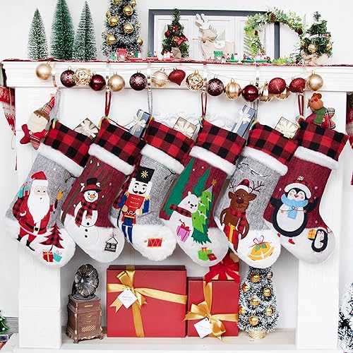 Miniatura 17 de BHD BEAUTY 2025 New Farmhouse Bohemian Style Christmas Stocking Set of 5 Tassel Xmas Stocking Boho Macrame Decorations Mantel Hanging Ornament for