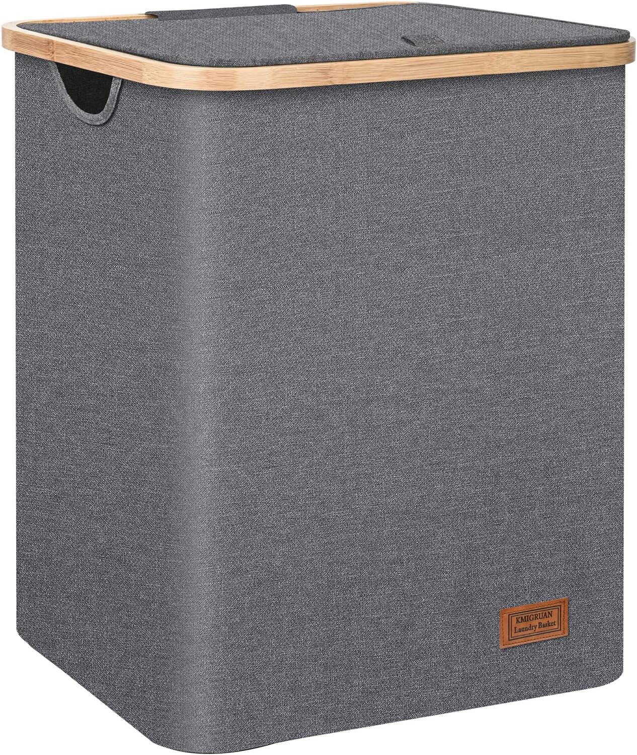 85L Laundry Hamper with Lid, Bamboo Laundry Hamper with Handle, Grey Clothes Hamper for Bedroom, Bathroom and Closet Storage of Clothes and Towels