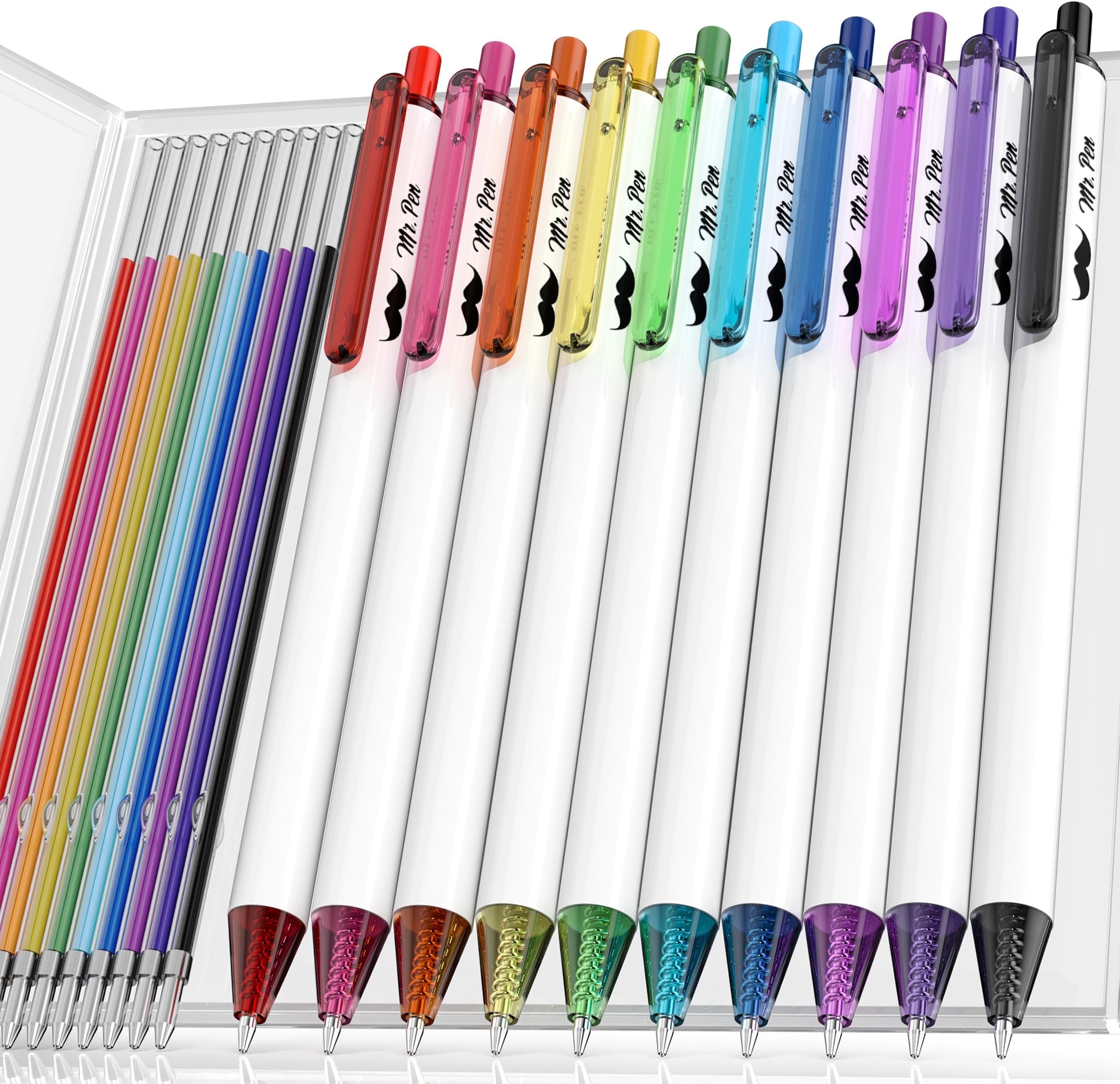 Mr. Pen- Cute Ballpoint Pens Assorted Color Ink, 0.7mm, 10 Colorful Ink Ballpoint Pens with Case and 12 Refills, Cute Pens for Journaling