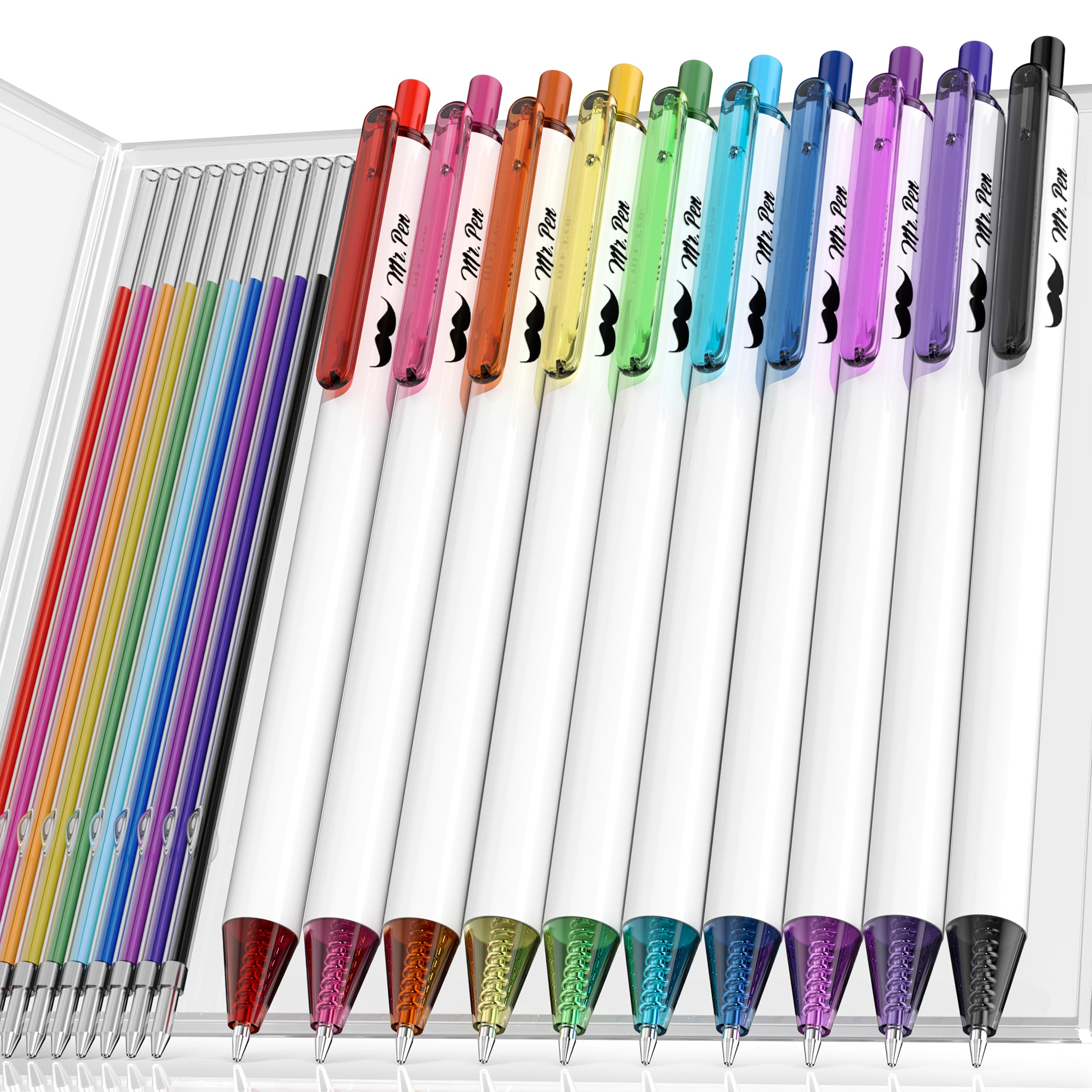 Mr. Pen- Cute Ballpoint Pens Assorted Color Ink, 0.7mm, 10 Colorful Ink Ballpoint Pens with Case and 12 Refills, Cute Pens for Journaling