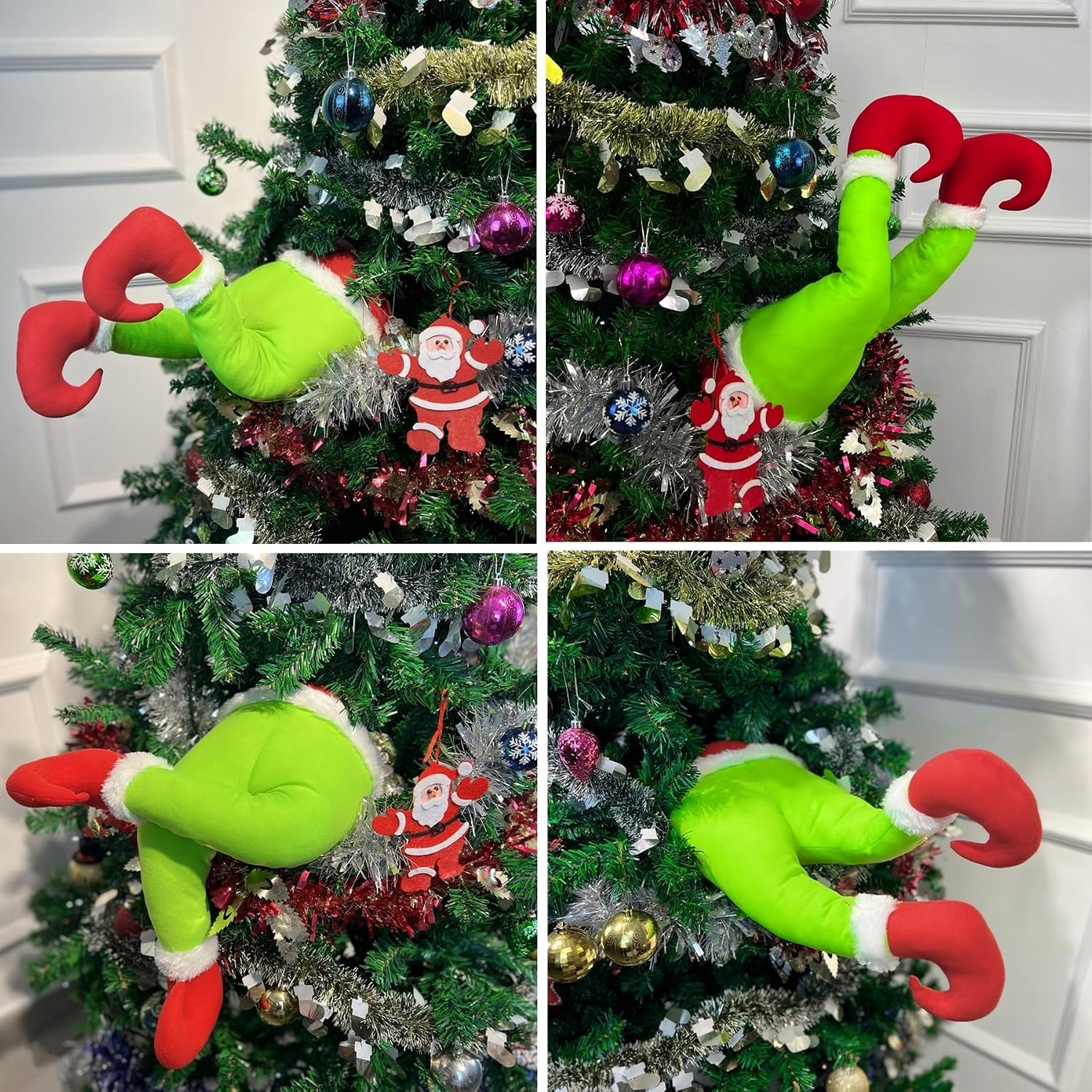 Christmas Elf Body Tree Decorations, Christmas Green Monster Stole Xmas Tree Topper, Pose-able Elf Stuffed Leg Arm and Head for Christmas Tree Hanging Oranemet