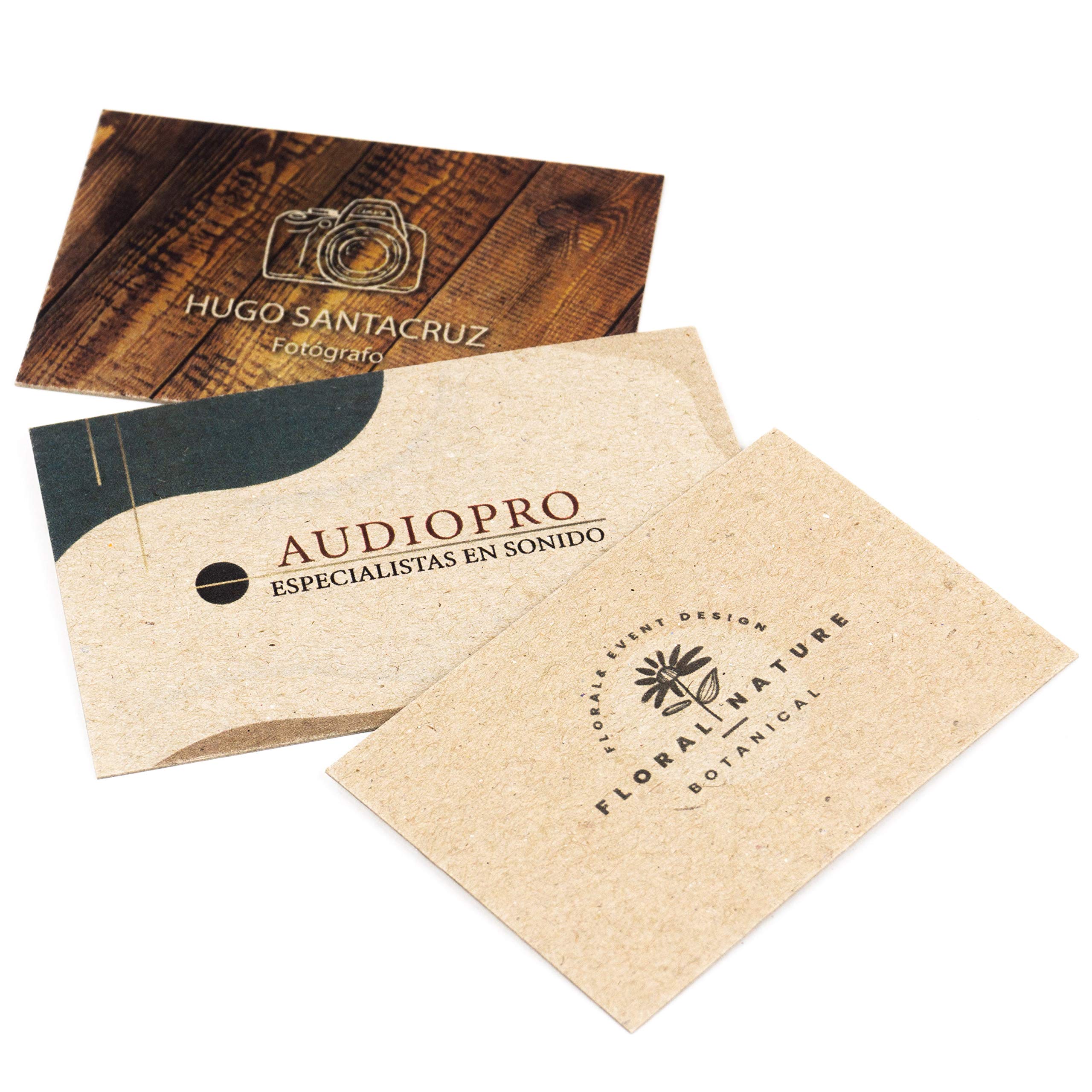 250 Tarjetas de visita personalizadas impresas doble cara, premium, cartón reciclado grueso 450 g, papel kraft premium, vintage y originales, 55x85 mm