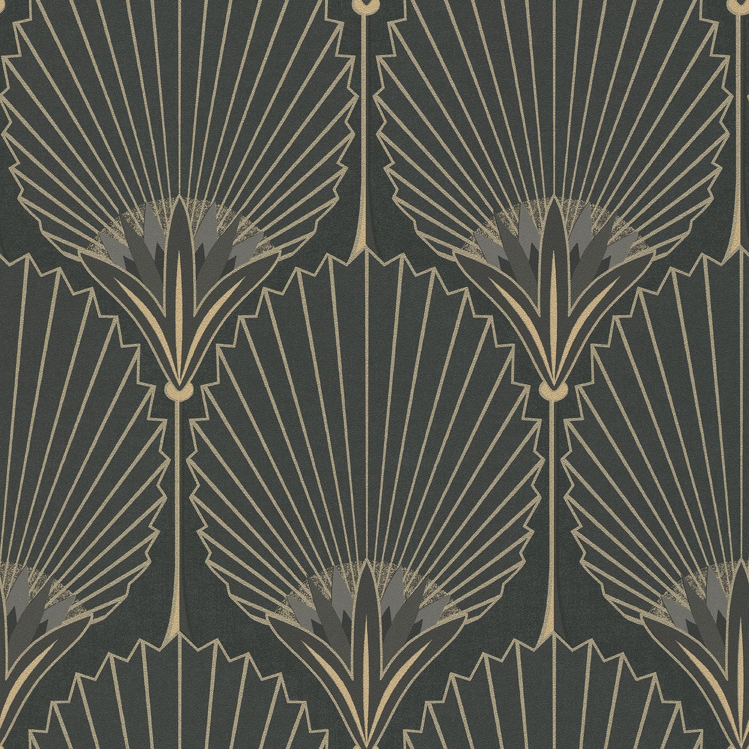 Grandeco Art Deco Nile Palm Textured Wallpaper, Black Gold
