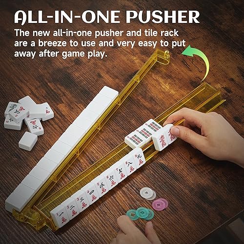 Miniatura 8 de KURONO American Mahjong Set - Bolsa suave rosa, 166 azulejos blancos de primera calidad, 4 bastidoresempujadores, juego de MahJongg (rosa)