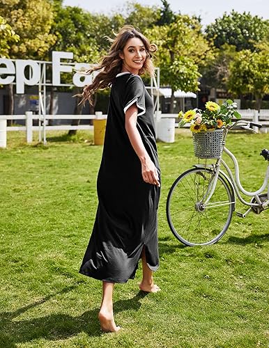 Miniatura 4 de Ekouaer - Camisón largo y de manga corta para mujer