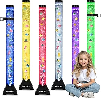 OUTREE 4FT Sensory Tube Lamp, Aquarium Bubble Fish Lamp with Remote Control, 20 Color Changing Effects, 12 Fish Accessories, Bubble Sensory Room, Night Light, Sensory Light for ADHD and Autism Black