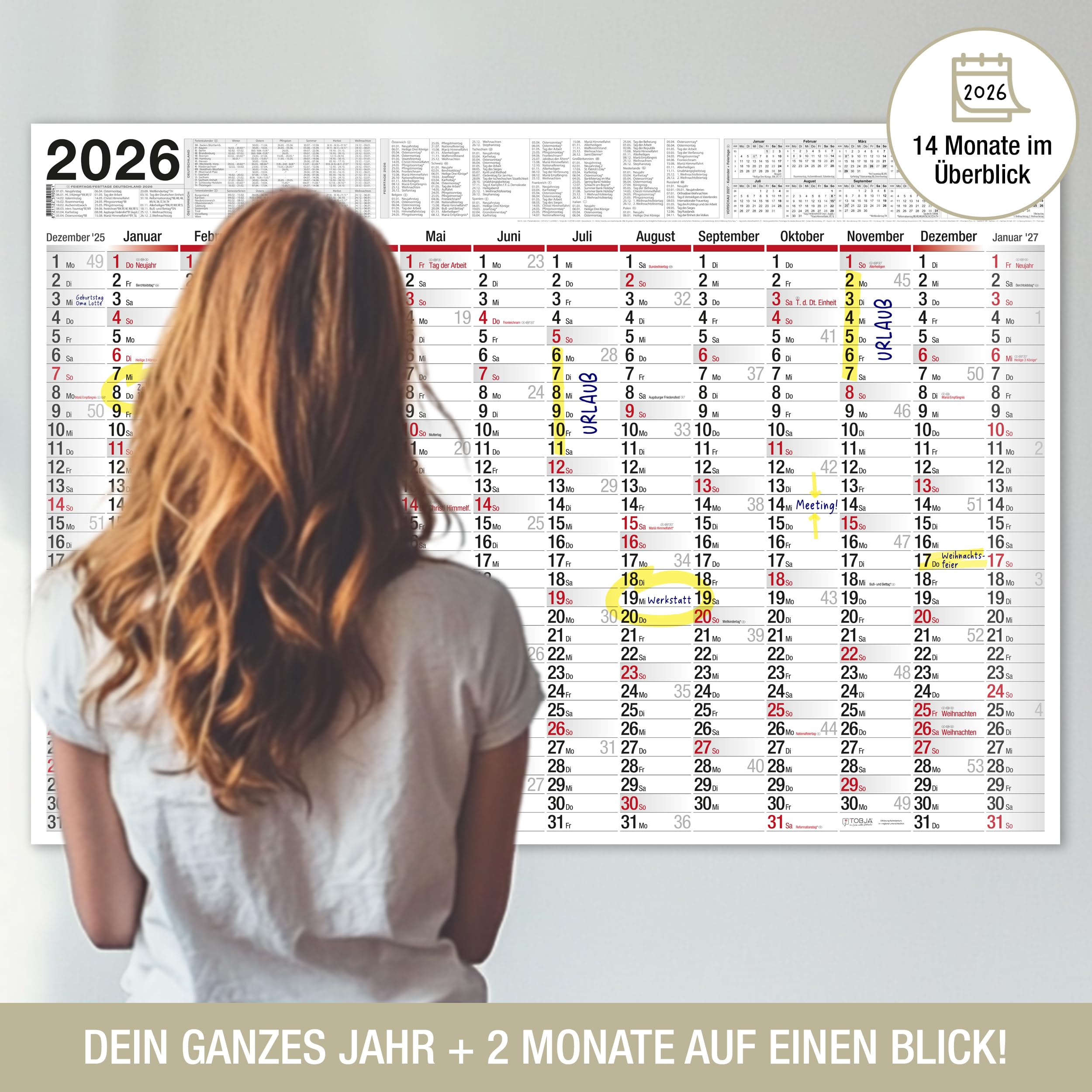 Wandkalender - Januari-December Kalender Wandplanner