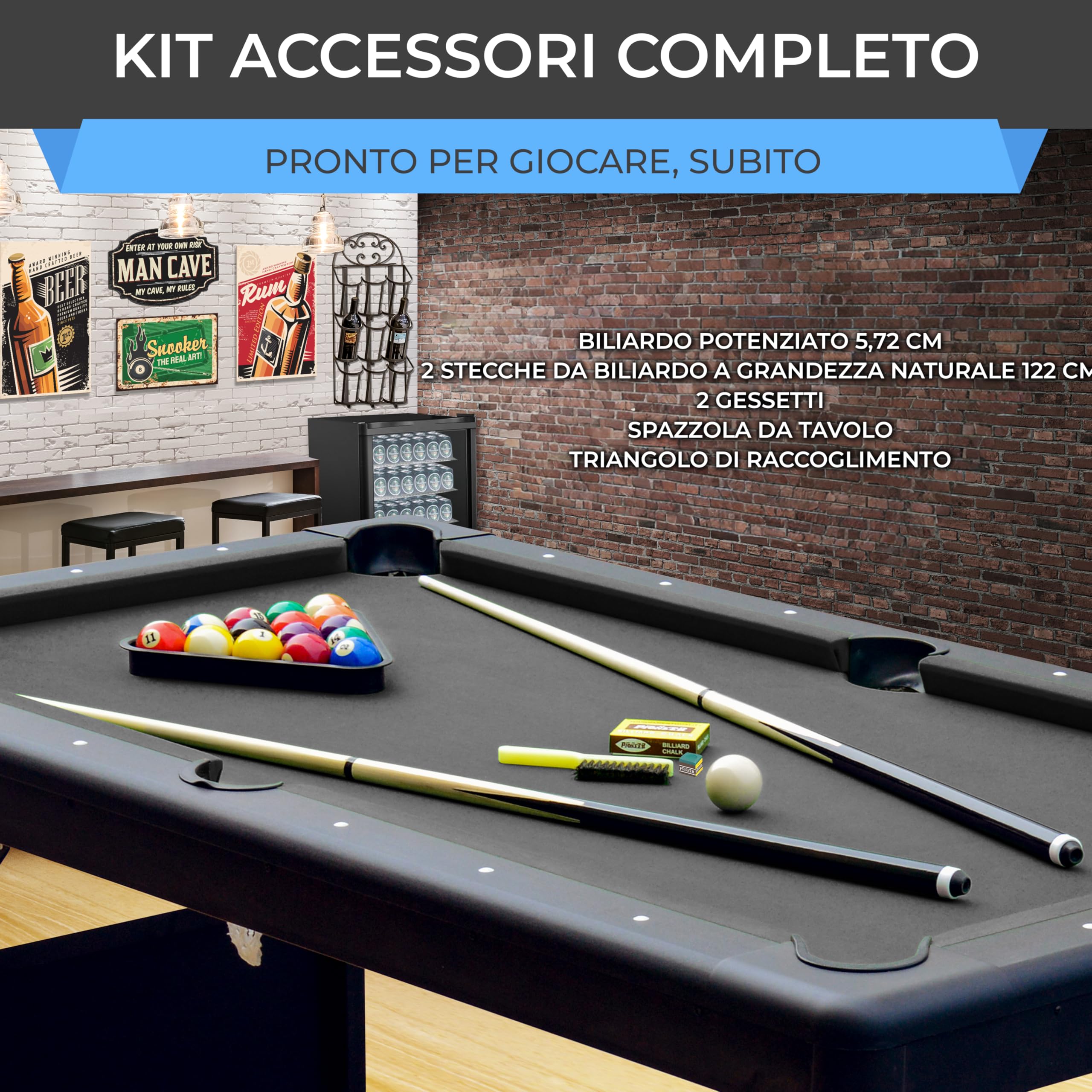 SereneLife Pieghevole da 6 Piedi – Portatile – Include 2 Cue, Set Completo di Palle, Gesso, Spazzola – Pieghevole per Bambini e Adulti (Nero)
