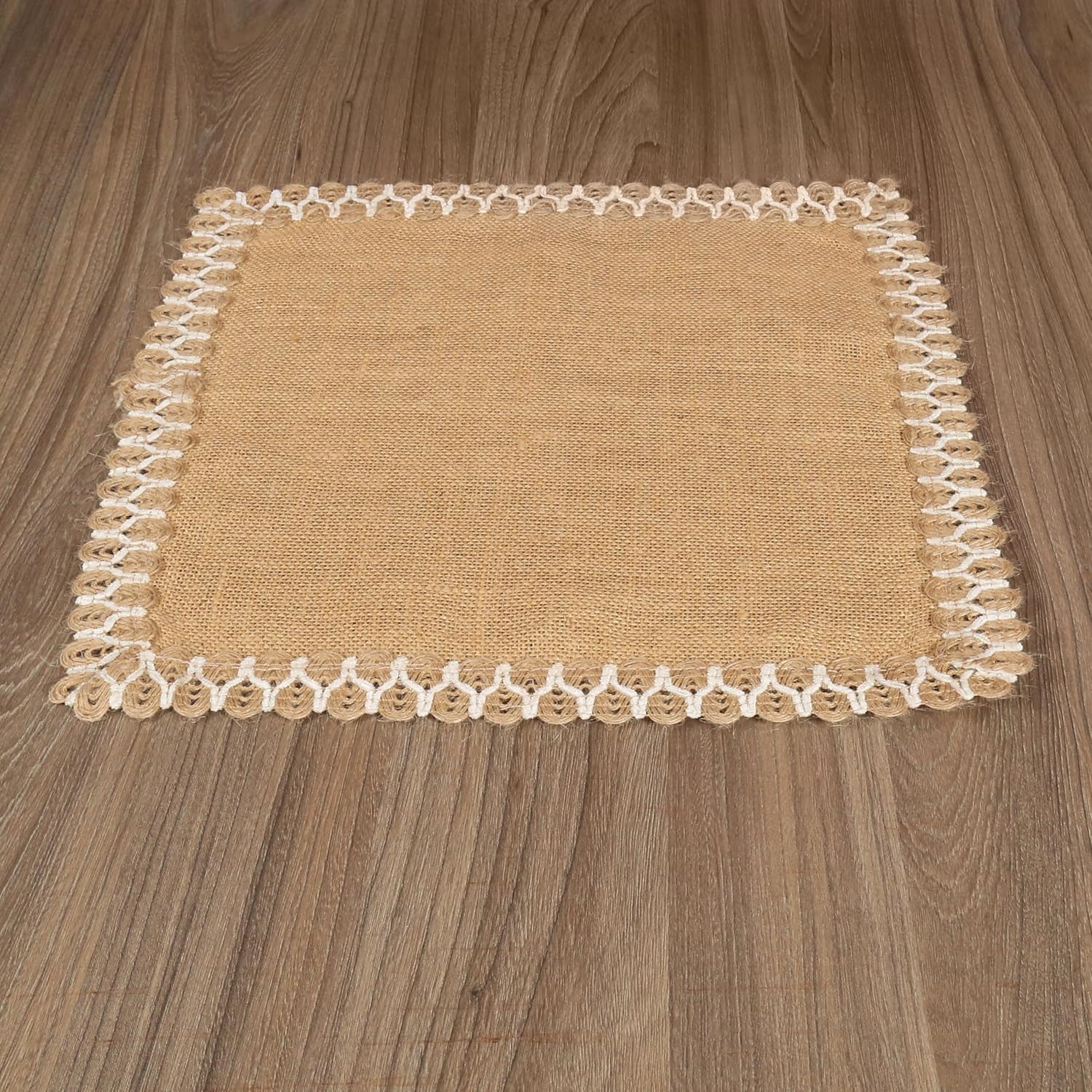 Hausattire Jute Burlap Placemat 13x19 Inches - Natural, Lace Design Edges Table Mats for Bar Table Indoor Outdoor Rustic Easter Farmhouse Kitchen Coffee Dinner Table Decor Mats - Set of 4 image 5