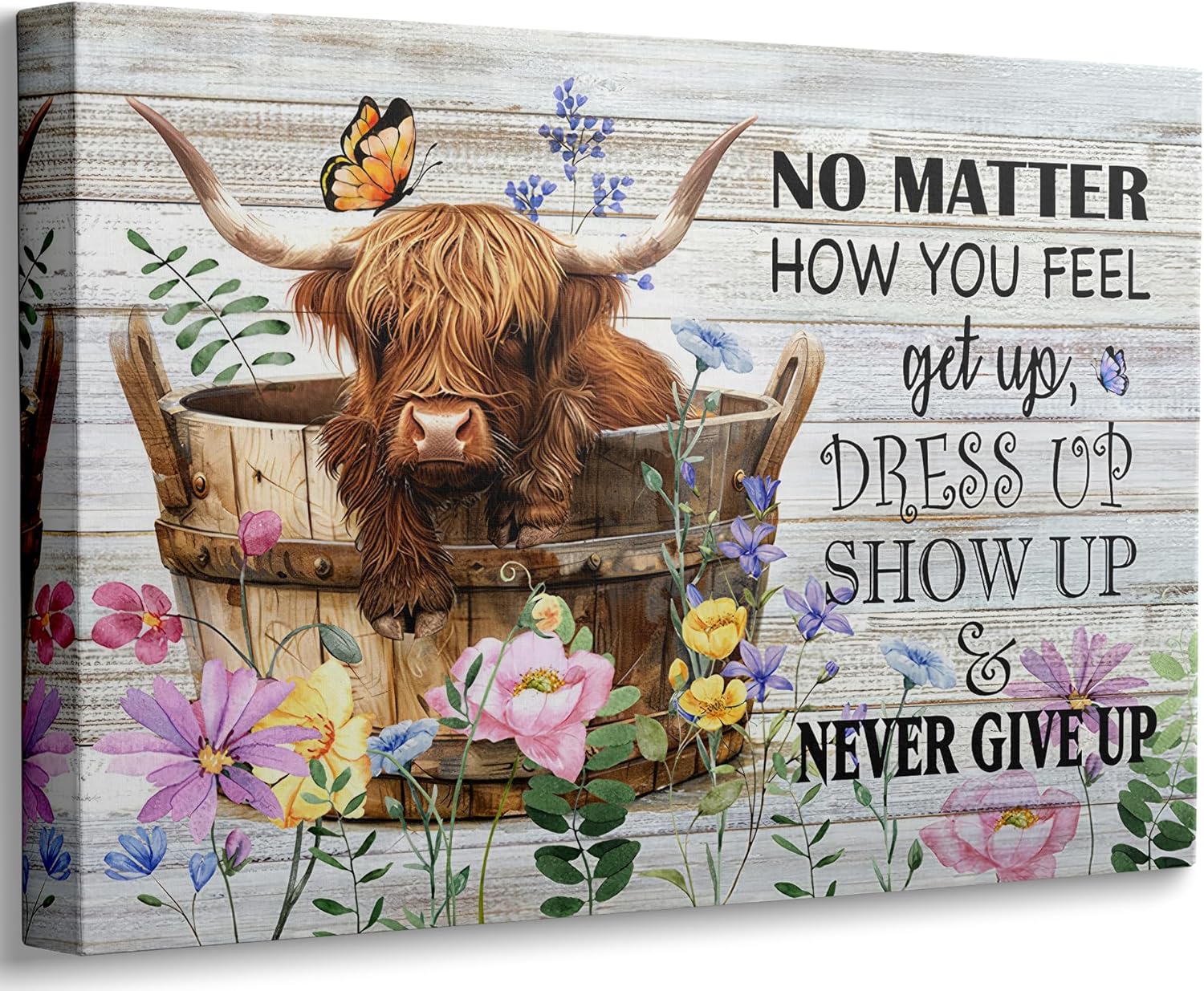 Highland Cow Canvas Bathroom Wall Art Funny Rustic Farmhouse Cow Painting Picture Wall Decor Brown Cute Animal In The Bathtub Poster Print Artwork for Bathroom Restroom Home Decoration 16inx24in