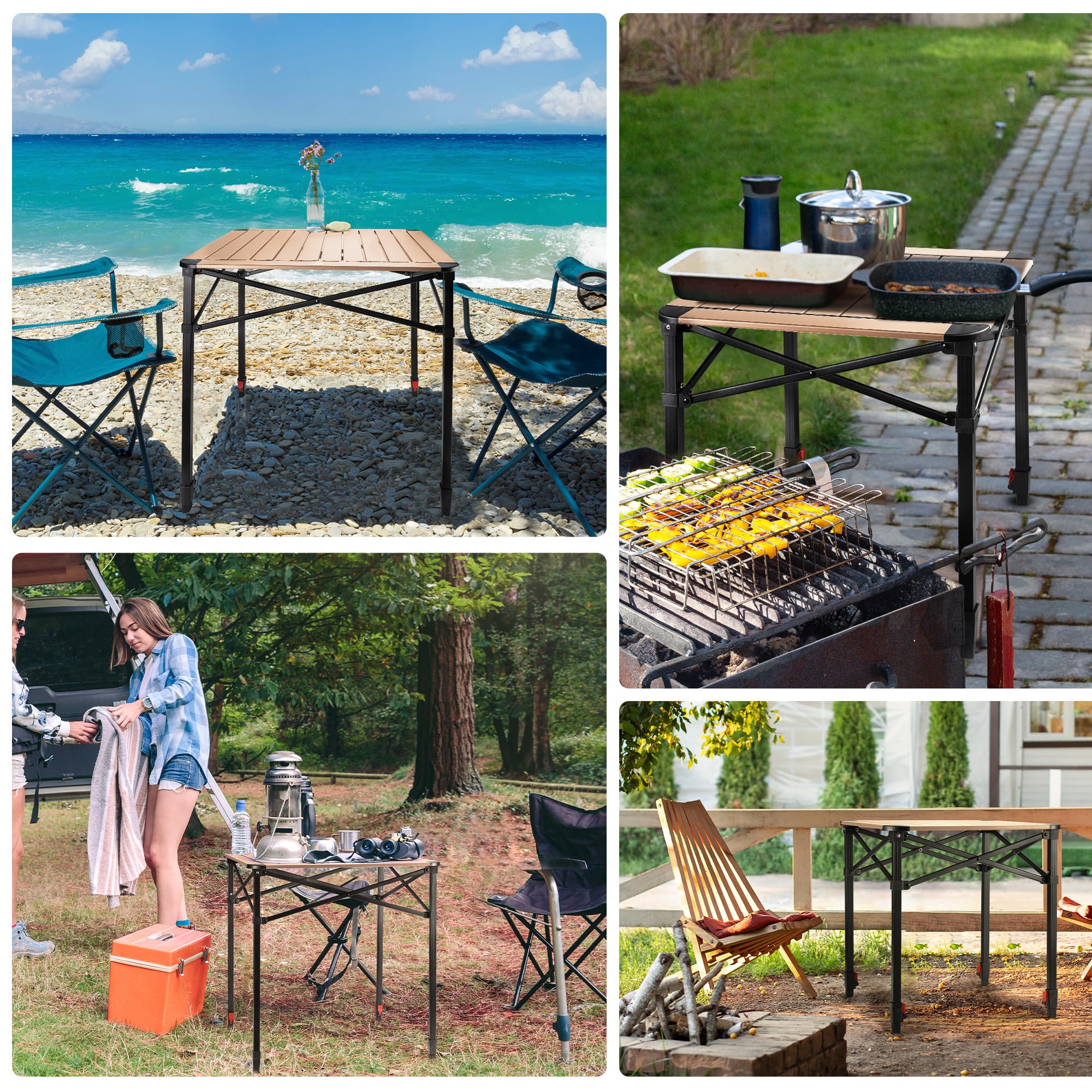 VILLEY Table de Camping Pliante, Table de Pique-Nique Pliable en Aluminium, Table Extérieure Portable avec Sac de Rangement, Table Pliante à Hauteur Réglable pour Randonnée Cuisine Jardin Plage, Large