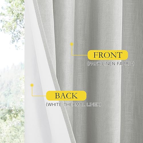Miniatura 6 de NICETOWN Paneles de cortina de lino gris de 84 pulgadas de largo, par de cortinas opacas de ahorro de energía y bloqueo de ruido para ventana de