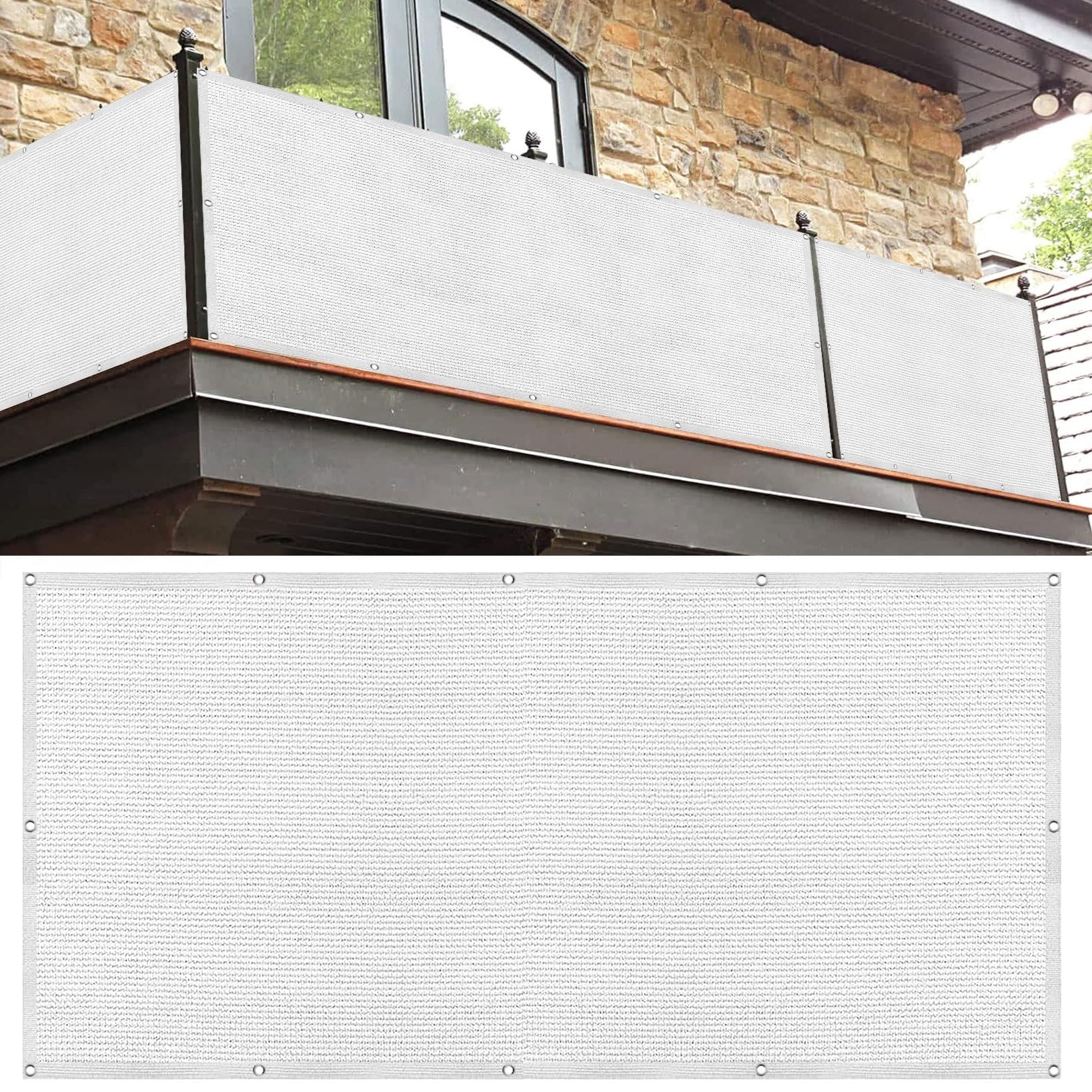 Balcony Privacy Screen 175 x 450 cm 90% Shading Rate Uv-Resistant Protects Balcony Privacy with Rope and Aluminium Eyelets Fence Screen for Balcony and Patio, White