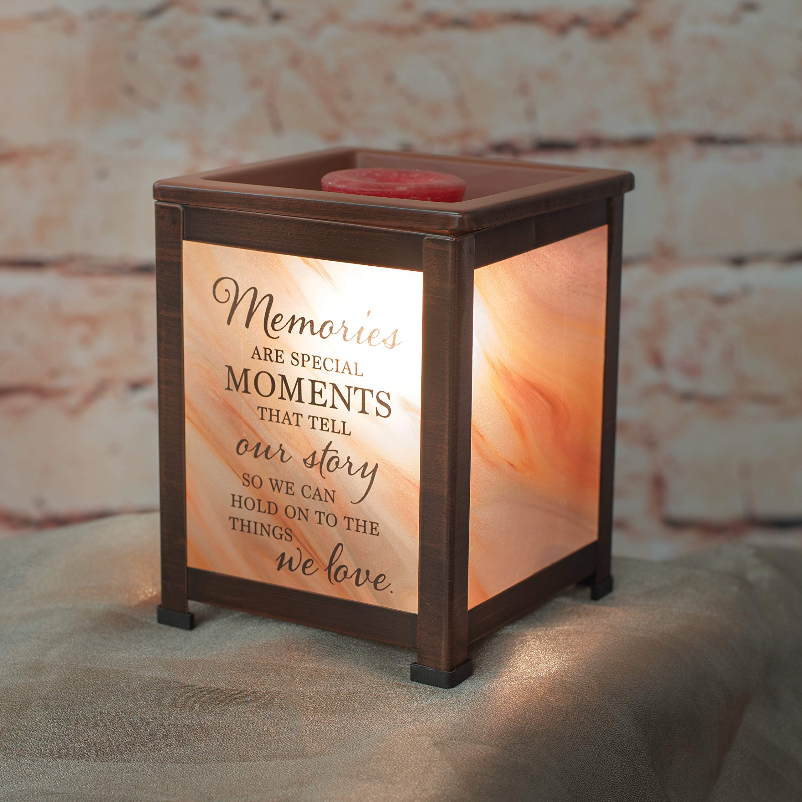 Elanze Designs Memories Moments Our Story We Love Copper Tone Metal Electrical Wax Tart & Oil Glass Lantern Warmer