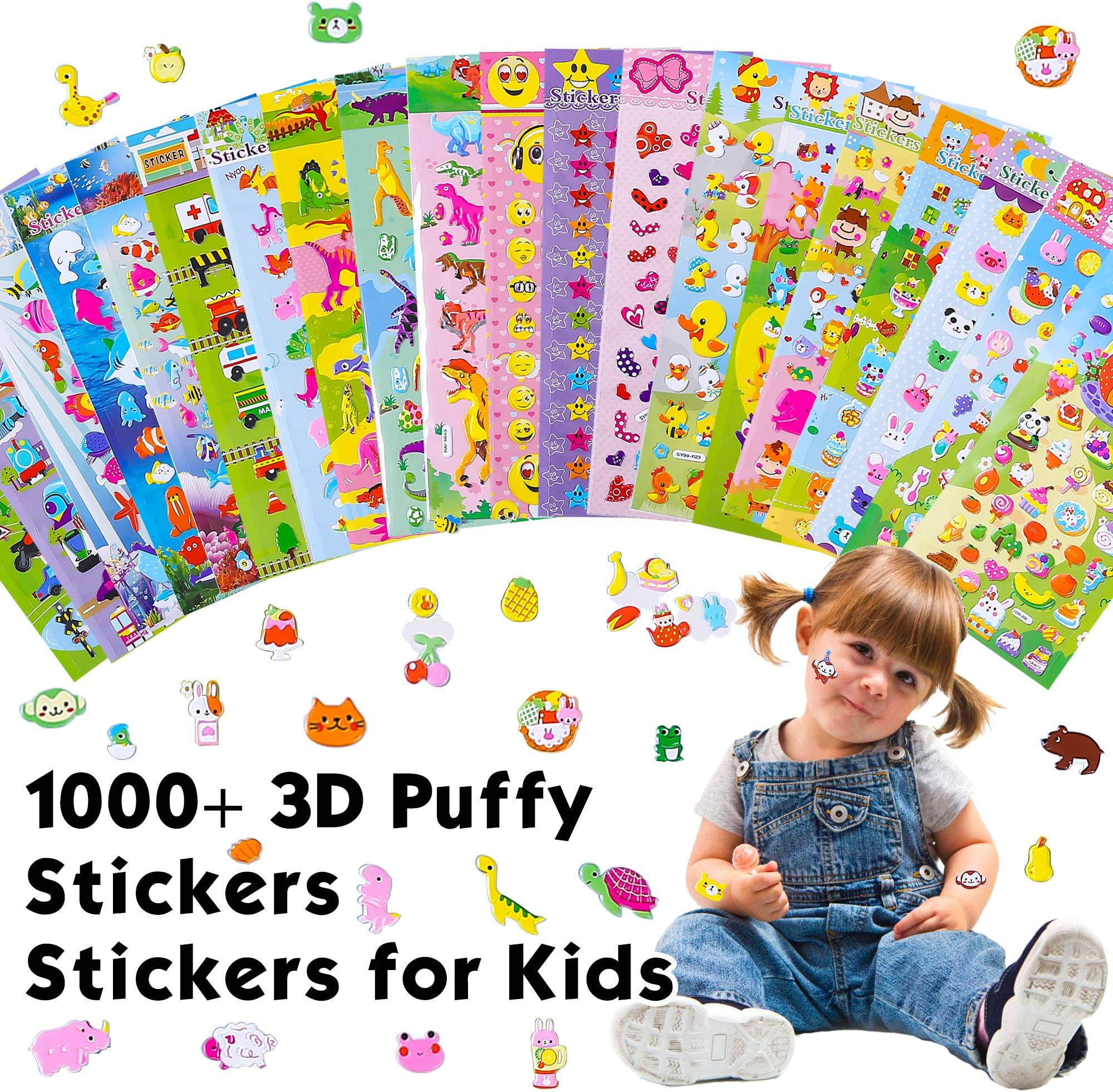 20 Different Scenes, 1000+ 3D Puffy Stickers, Year-Round Sticker Bulk Pack for Teachers,Students, Toddlers,Scrapbooking, Girl Boy Birthday Present Gift,Festival Supplier.