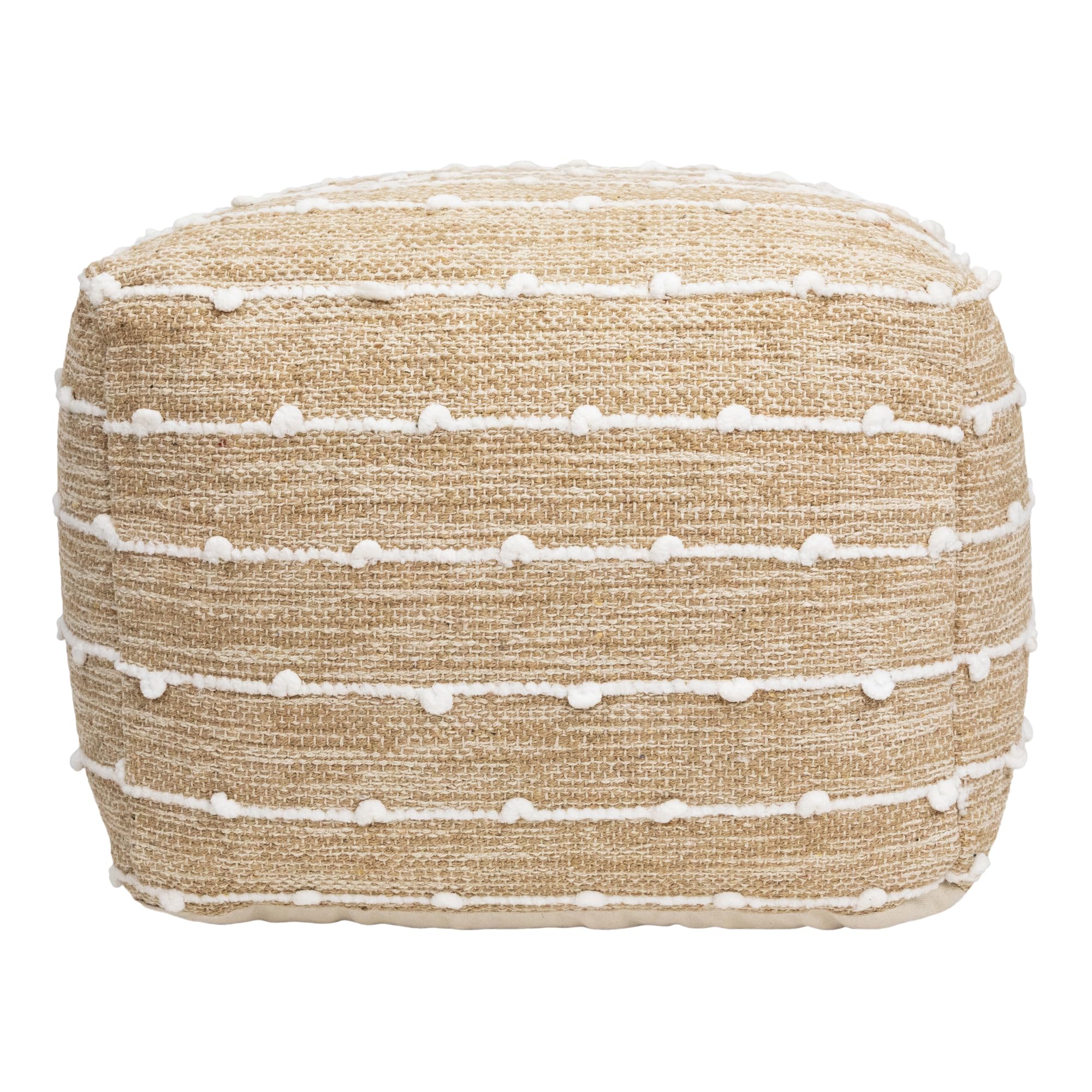 Northlight Woven Cotton Round Pouf with Fringe - 14
