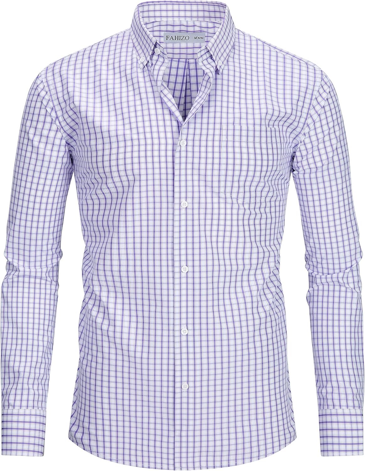 FAHIZO Men's Dress Shirt Button Down Plaid Regular Fit Casual Long Sleeve