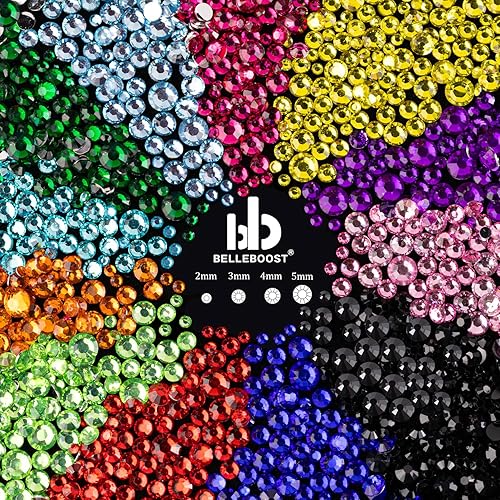 Miniatura 2 de Diamantes de imitación para uñas, gema de manicura, piedras preciosas transparentes de vidrio con parte trasera plana y cuentas de resina coloridas,