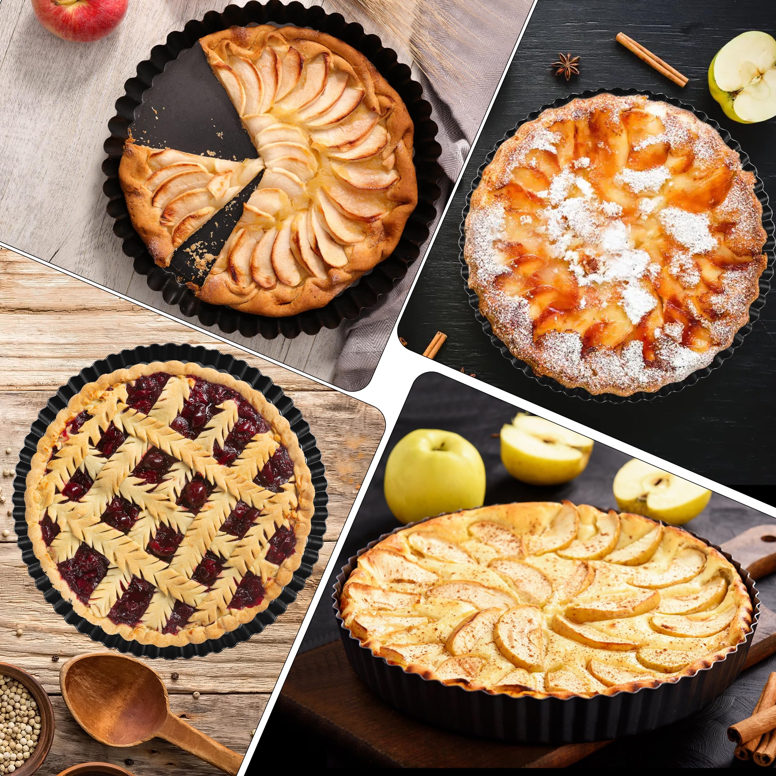 PUWOWYE Stampo Crostata 28 cm,Stampo per Crostate,Tortiera Crostata,Quiche Form,Stampo Quiche,Stampo Crostata Fondo Amovibile,Teglia Rotonda da Forno,Padella Antiaderente con Quiche