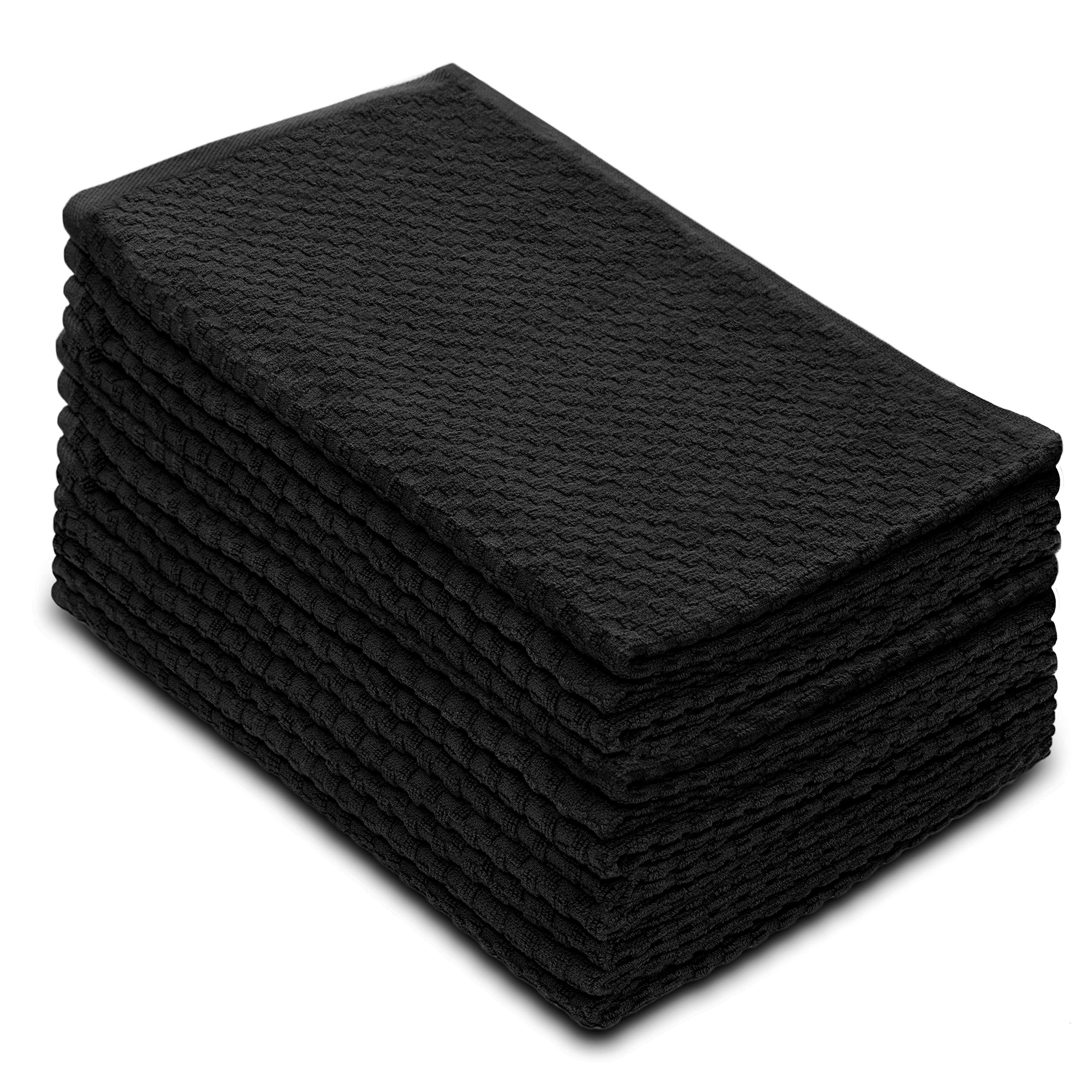 COTTON CRAFT - 12 Pack Black EuroCafe Waffle Weave Terry Kitchen Towels 16x28, 100% Ringspun 2 Ply Cotton Highly Absorbent Low Lint, Professional Grade 400 Grams, Multi Purpose Bar Mops Hand TowelOEKO-TEX STANDARD 100