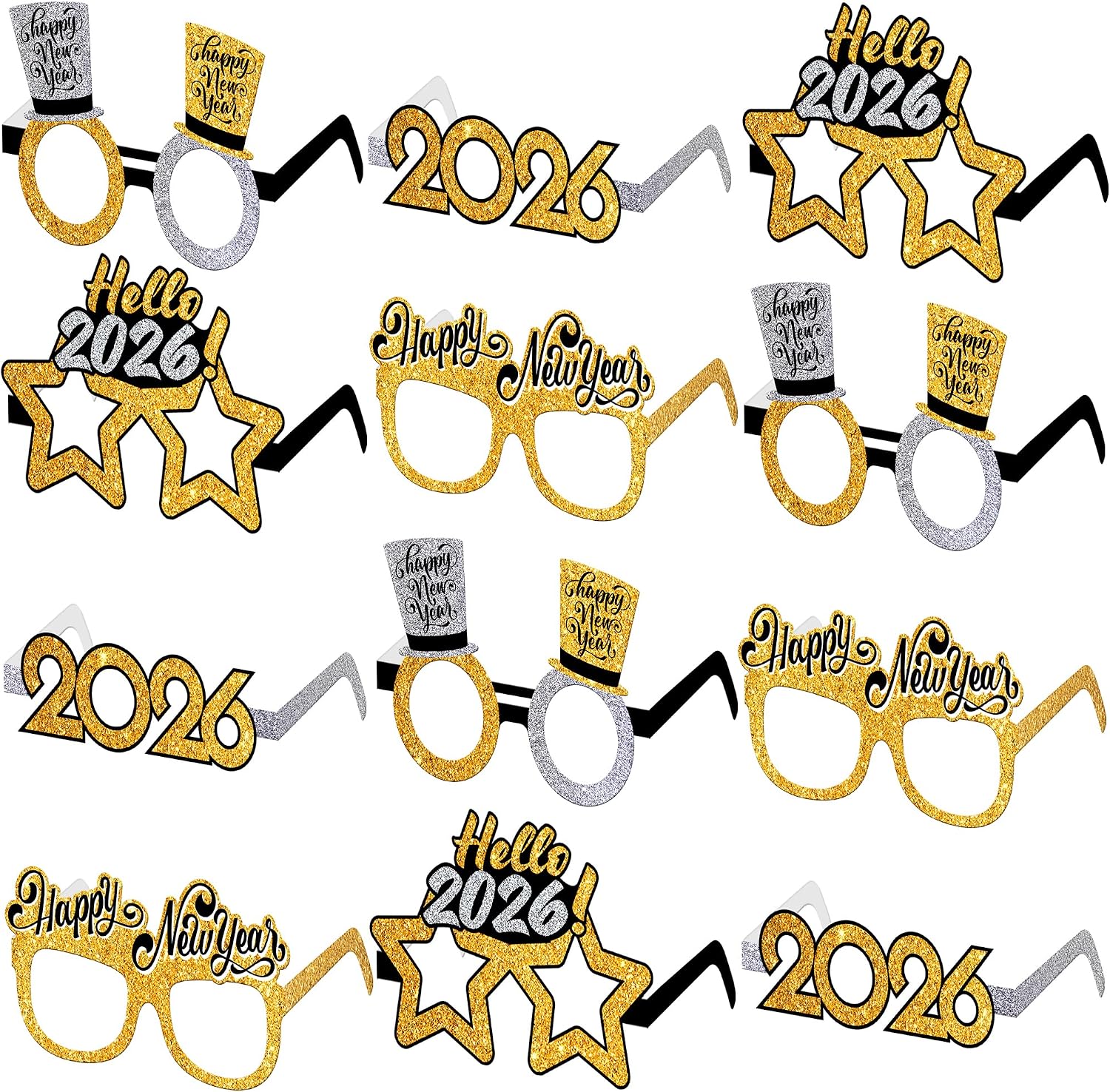 KatchOn, 2026 Glasses New Year Eve - Pack of 12 | Happy New Year Eyeglasses 2026 for New Years Eve Party Supplies 2026 | NYE Party Glasses | Happy New Years Decorations 2026 | NYE Decorations 2026
