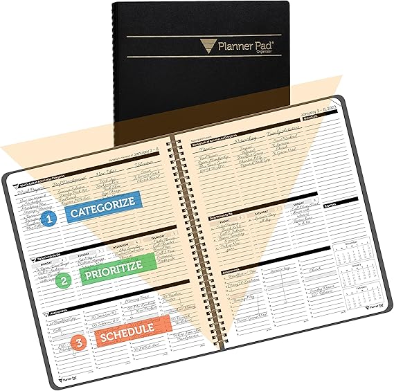 Planner Pad Spiral Bound 3Tier Funnel Down 12 Month Organizer