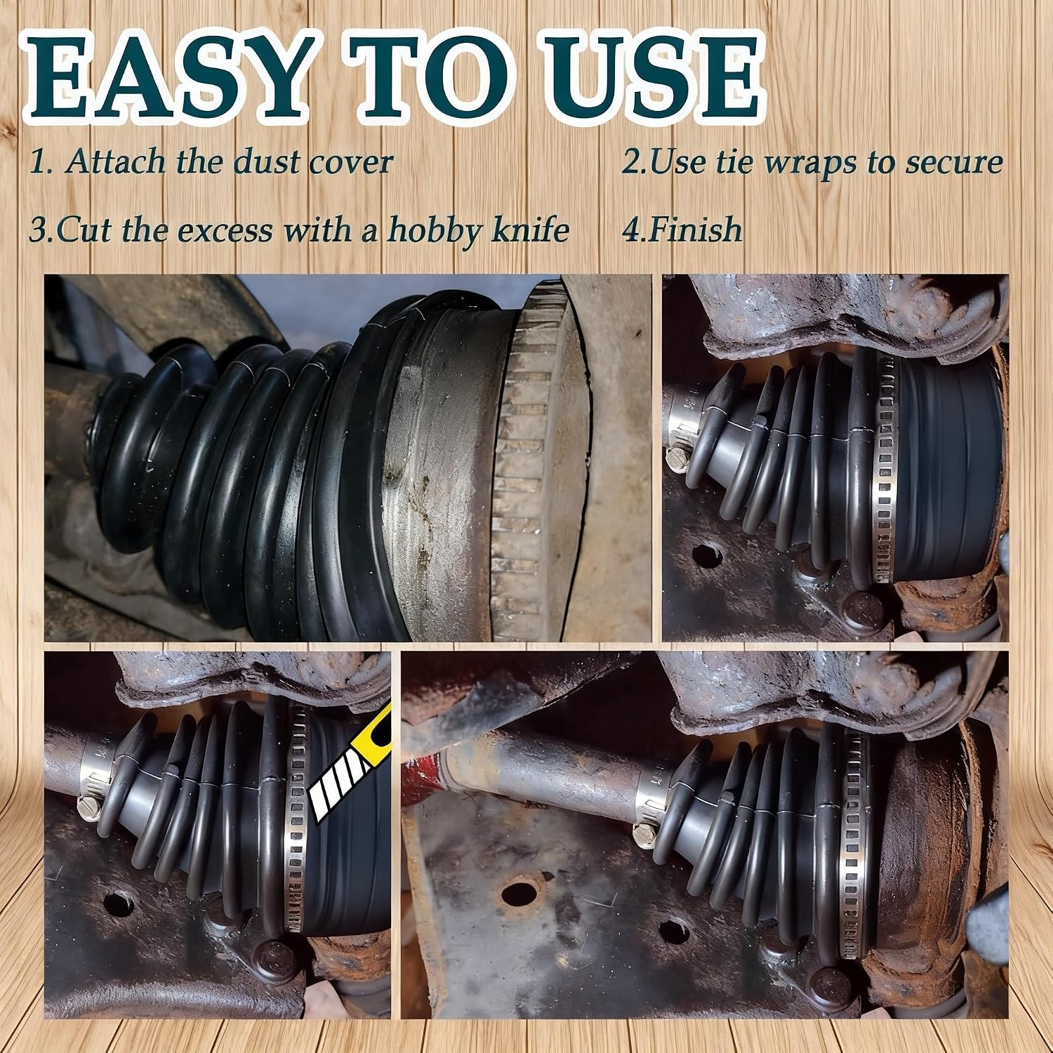 2PCS CV Axle Boot Repair Kit with 4 Stainless Steel Clamps & 6 Cable Ties, Waterproof & Dustproof Universal CV Joint Boots for Most Cars