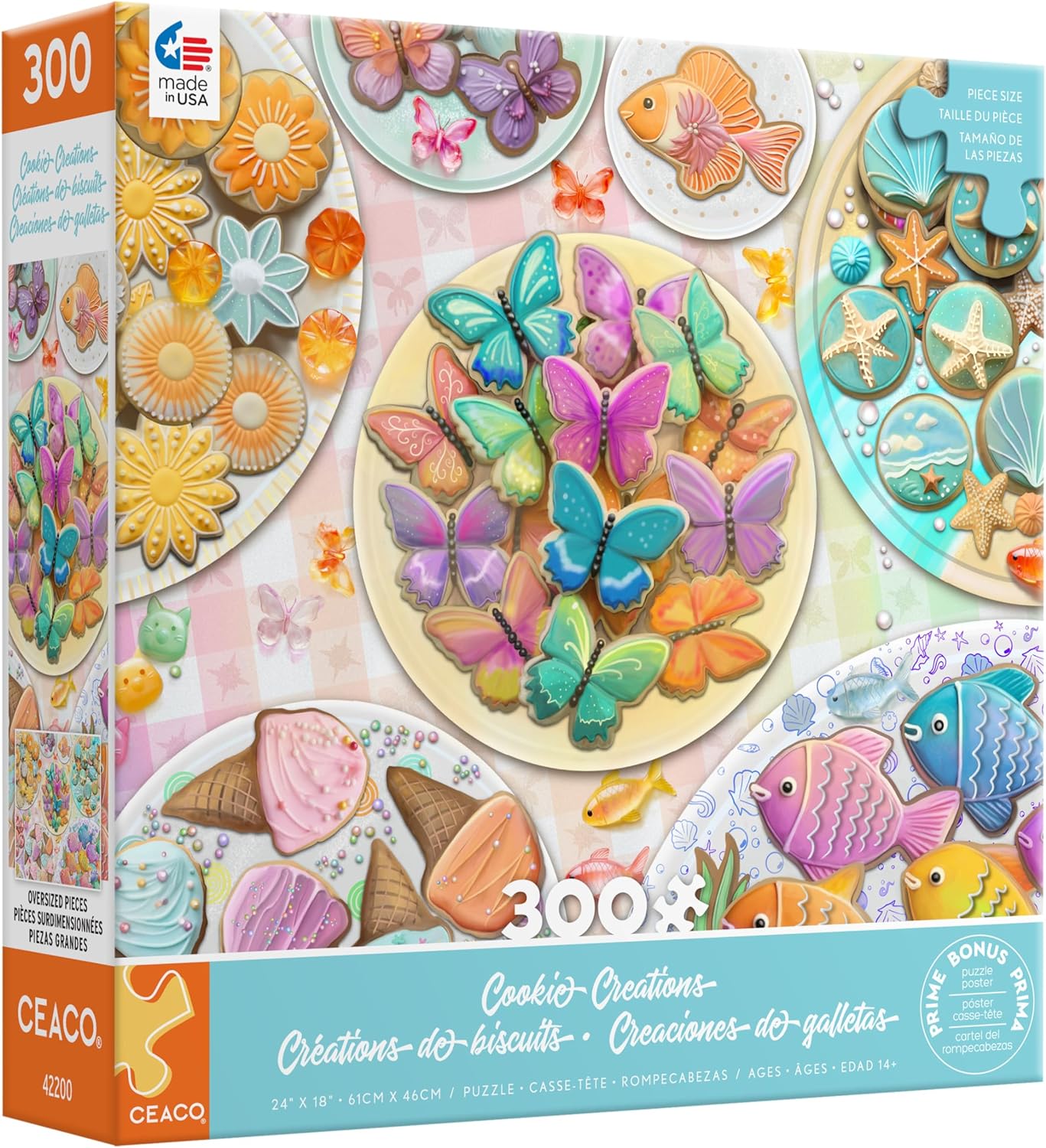 Ceaco – Cookie Creations Puzzle 300 Oversized Pieces – Rose Khan – Pastel Cookie Art Jigsaw Puzzle with Bonus Poster – Large Piece Puzzle for Adults & Teens
