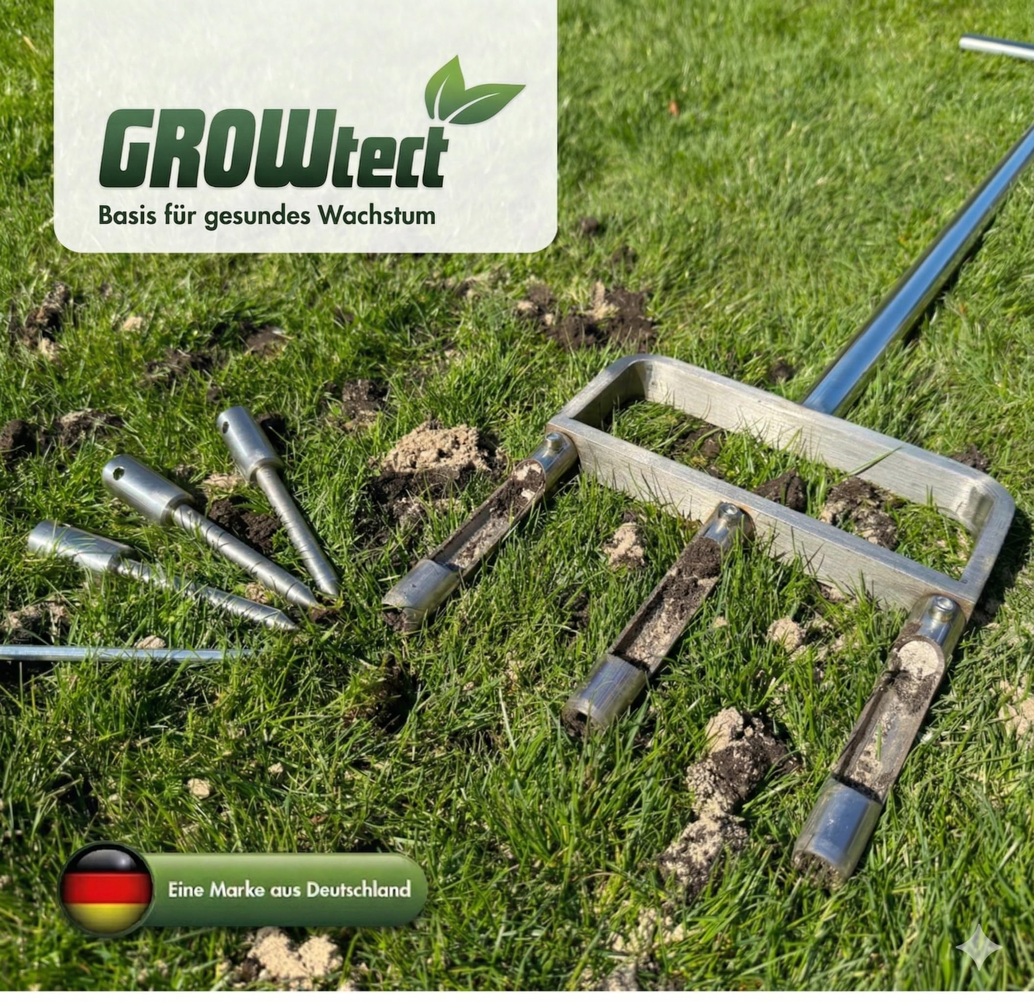 PRO Aerifizierer 2in1 – Profi Aerifizierer für Garten- und Landschaftsbau, Sportplatzpflege und Greenkeeper – mit austauschbaren Hohl- und Volldornen (ohne mehrteiligen Steckstiel)