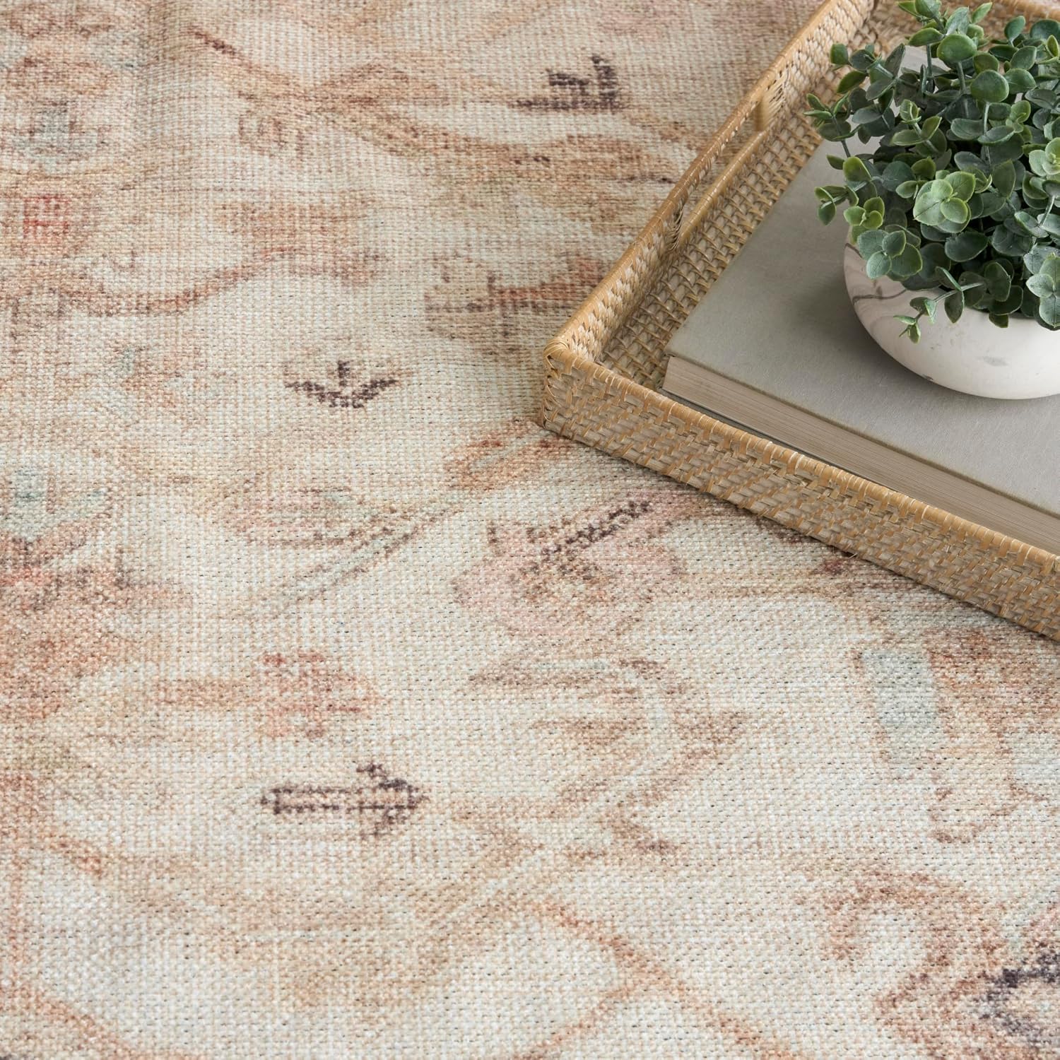 Nourison Home Vintage Washables Beige 7'10" x 9'10" Area Rug - Easy Clean, Non Shedding, Bed Room, Living Room, Dining Room, Kitchen (8' x 10')