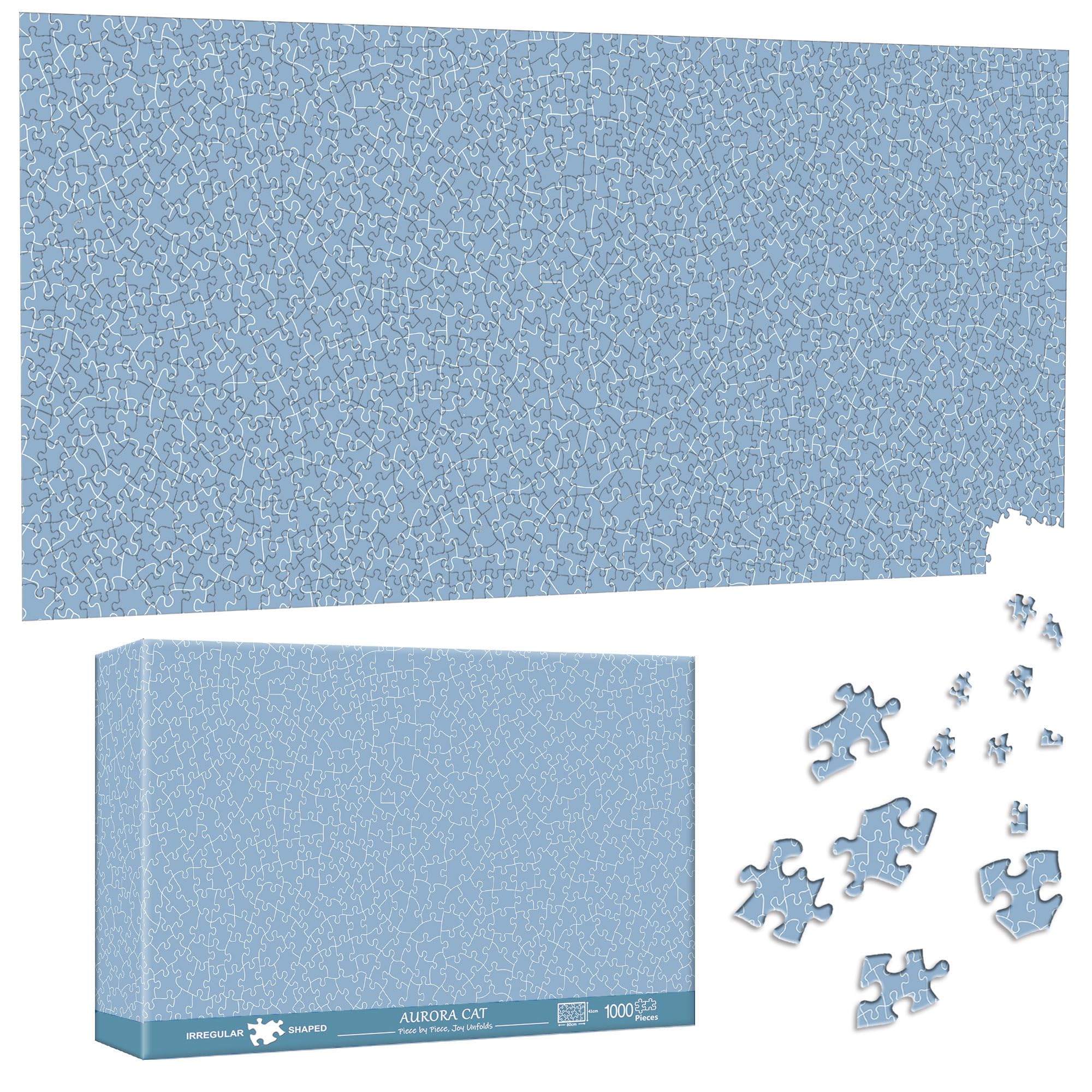Pavemlo Special Shape Puzzles for Adults 1000 Pieces - DUSTY BLUE Jigsaw Puzzle Challenging Impossible Puzzle, Unique Home Decor & Game (41x80 cm) for Puzzle Lovers